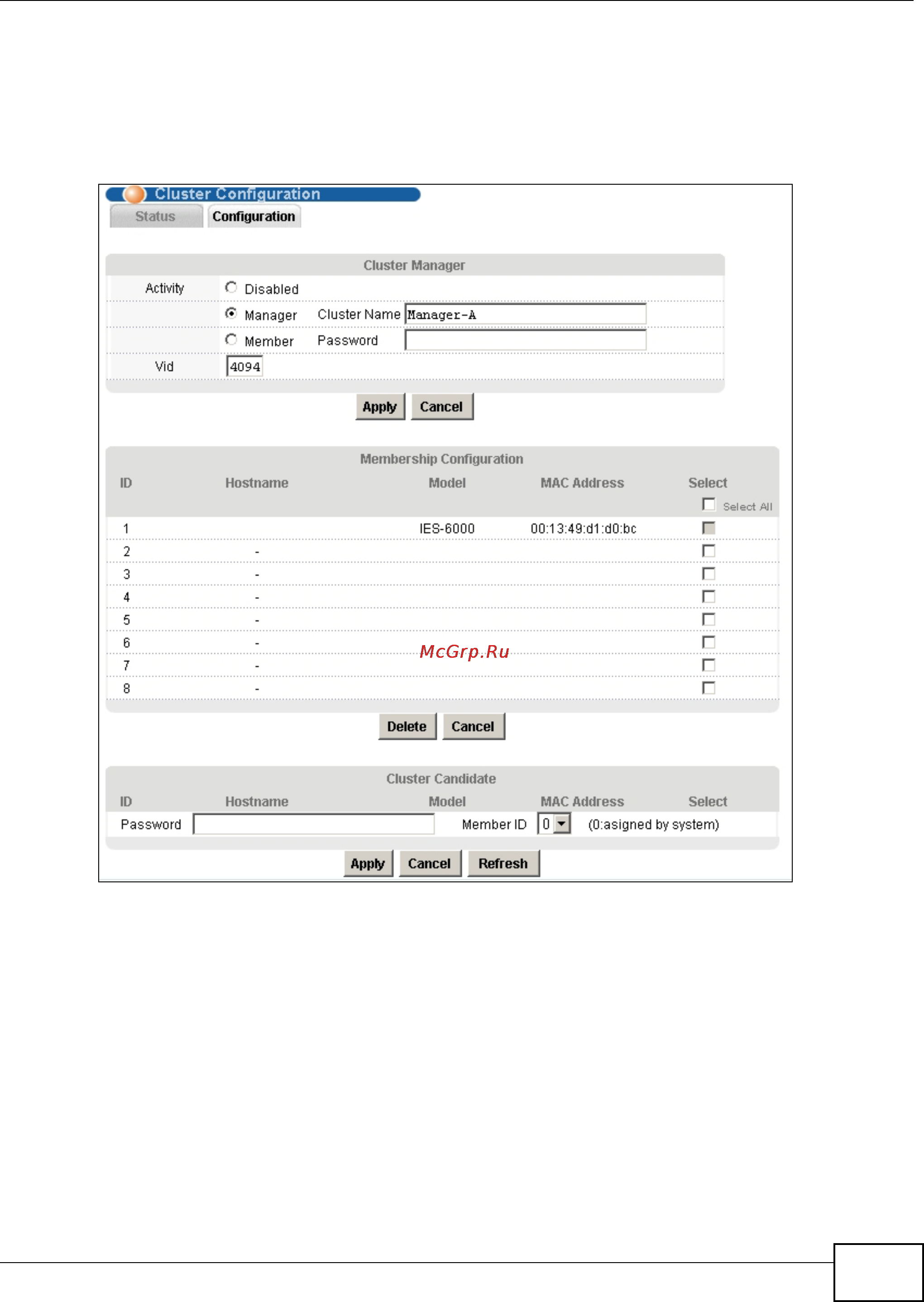 Zyxel IES-5112 [163/1156] Cluster management configuration