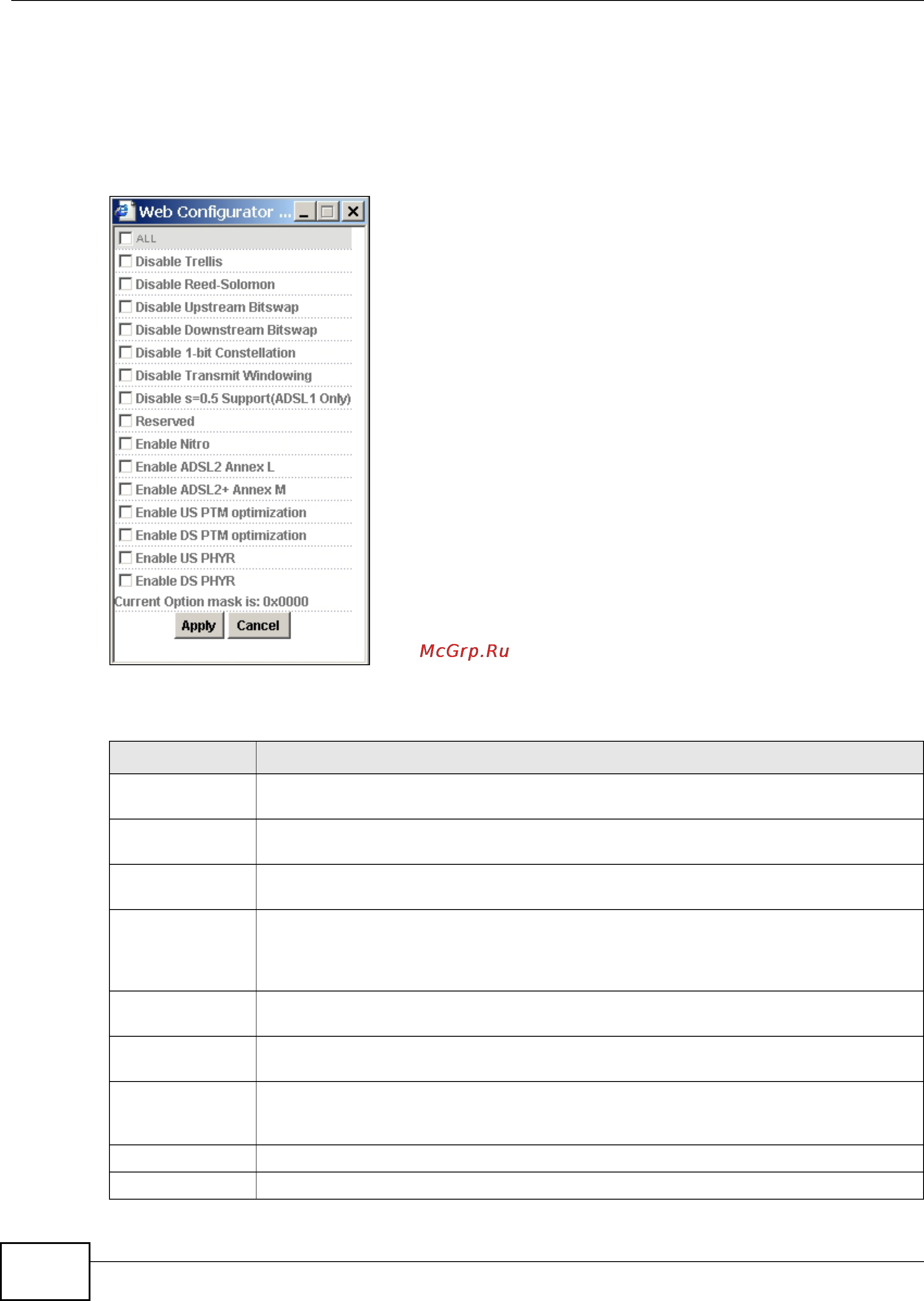 Zyxel IES-5106 [238/1156] Vdsl port setup advanced vdsl optionmask screen