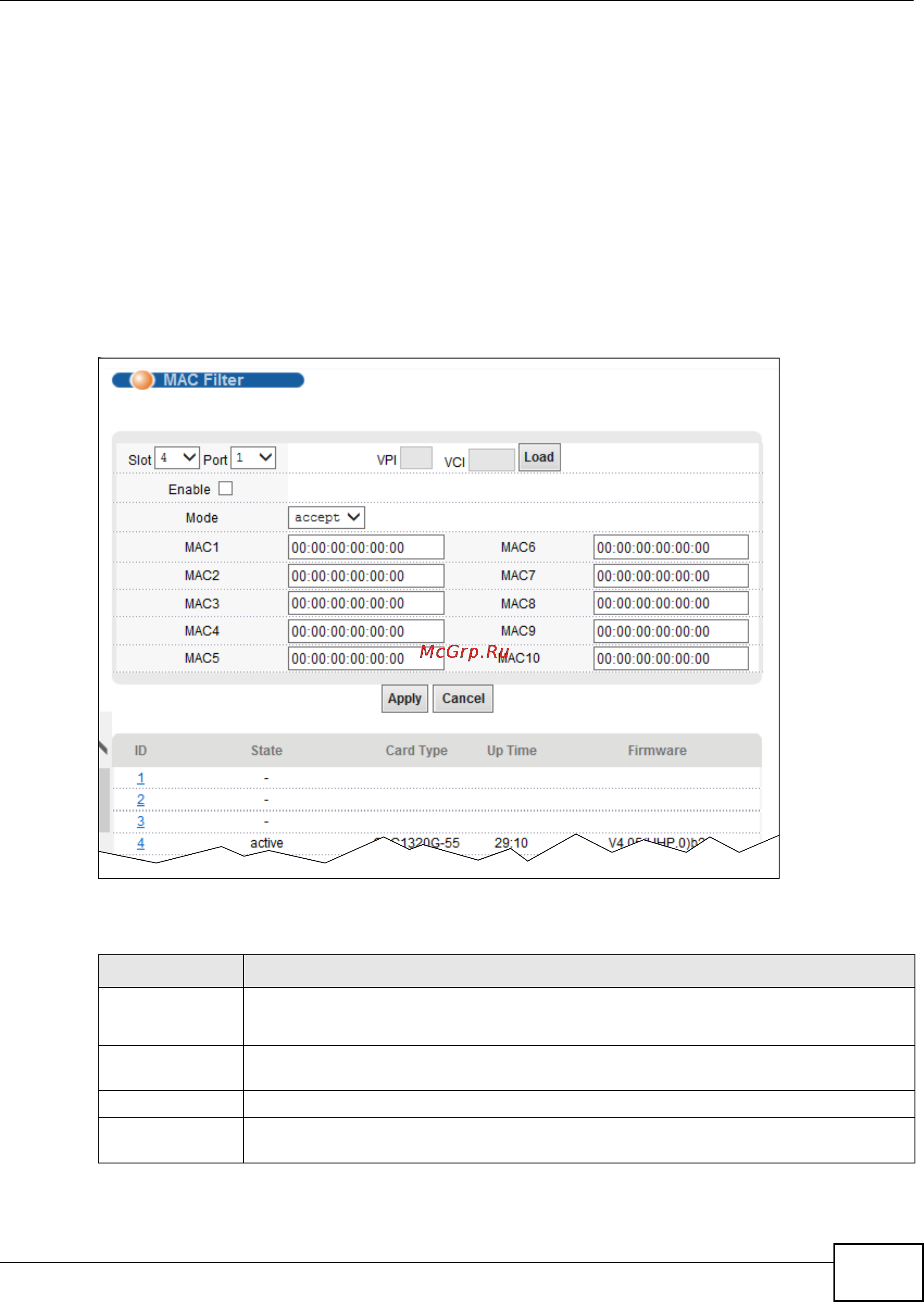 Zyxel IES-5112 [99/1156] Mac filter screen