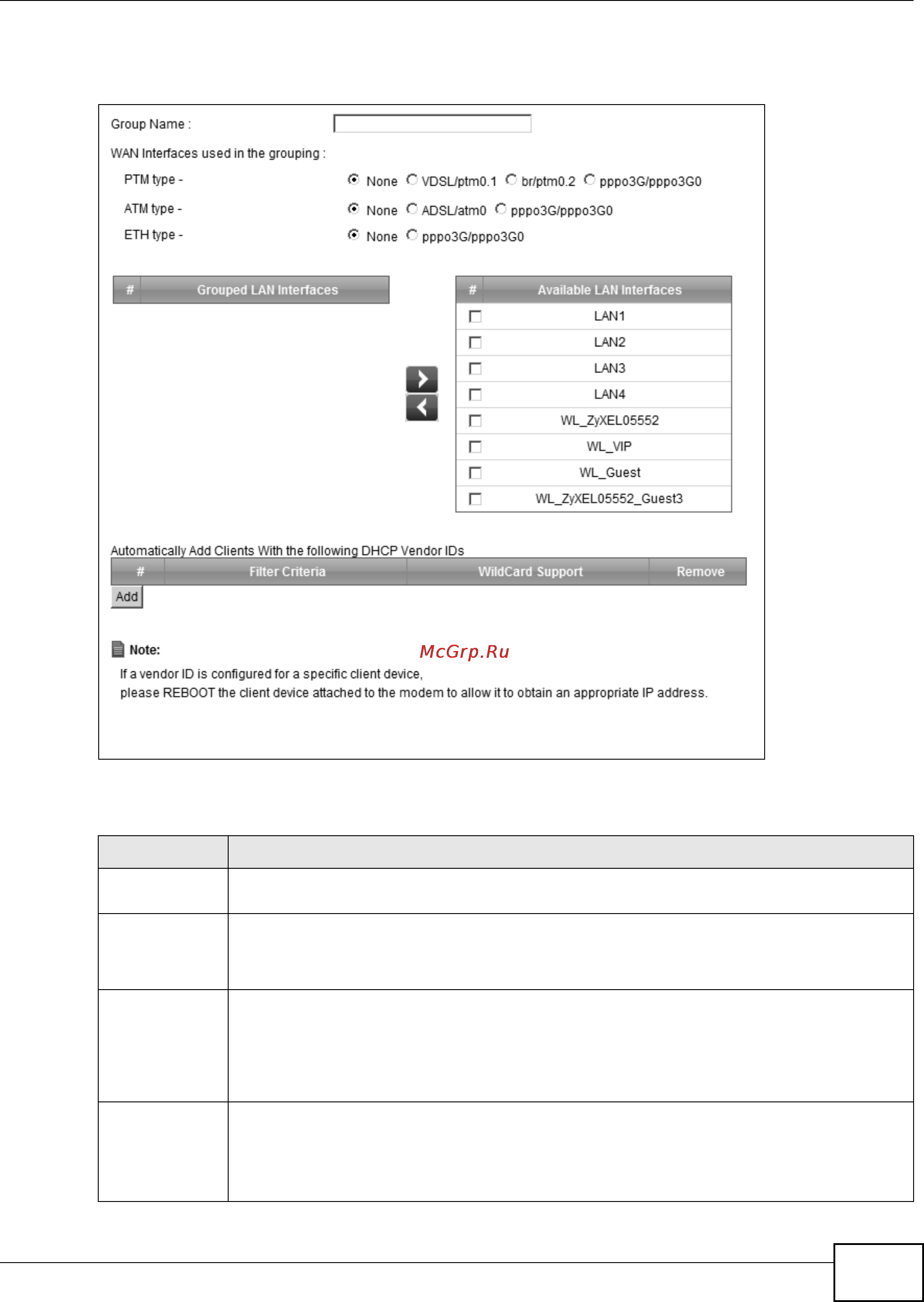 Zyxel VMG1312-B10B [207/394] Note an interface can belong to only one group at a time