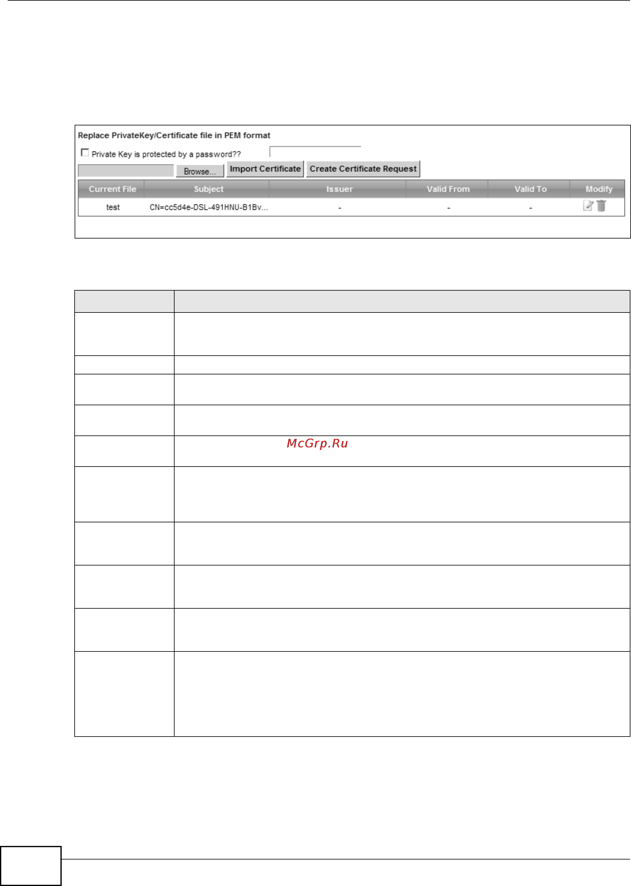 Zyxel VMG1312-B10B [234/394] The local certificates screen