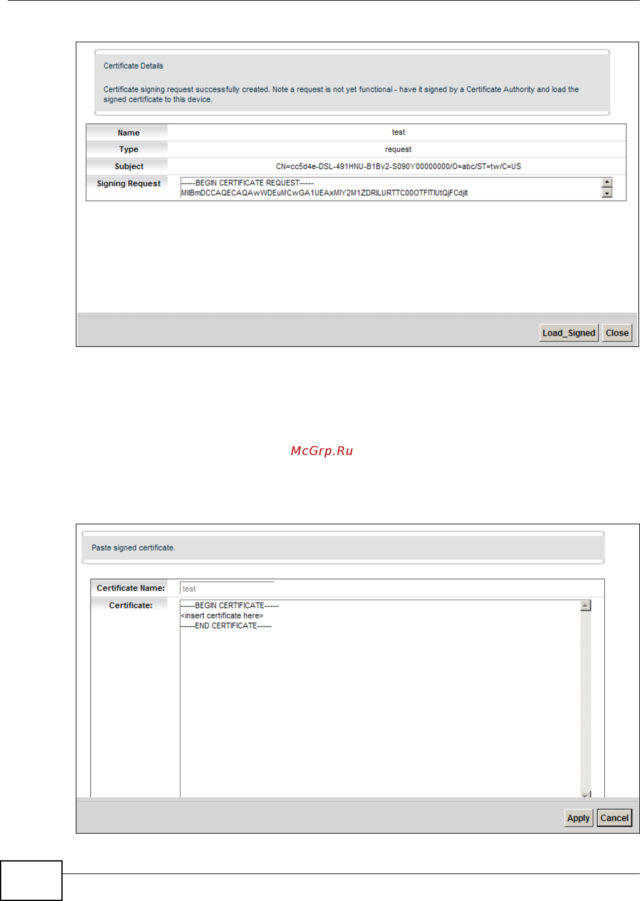 Zyxel VMG1312-B10B [236/394] Load signed certificate