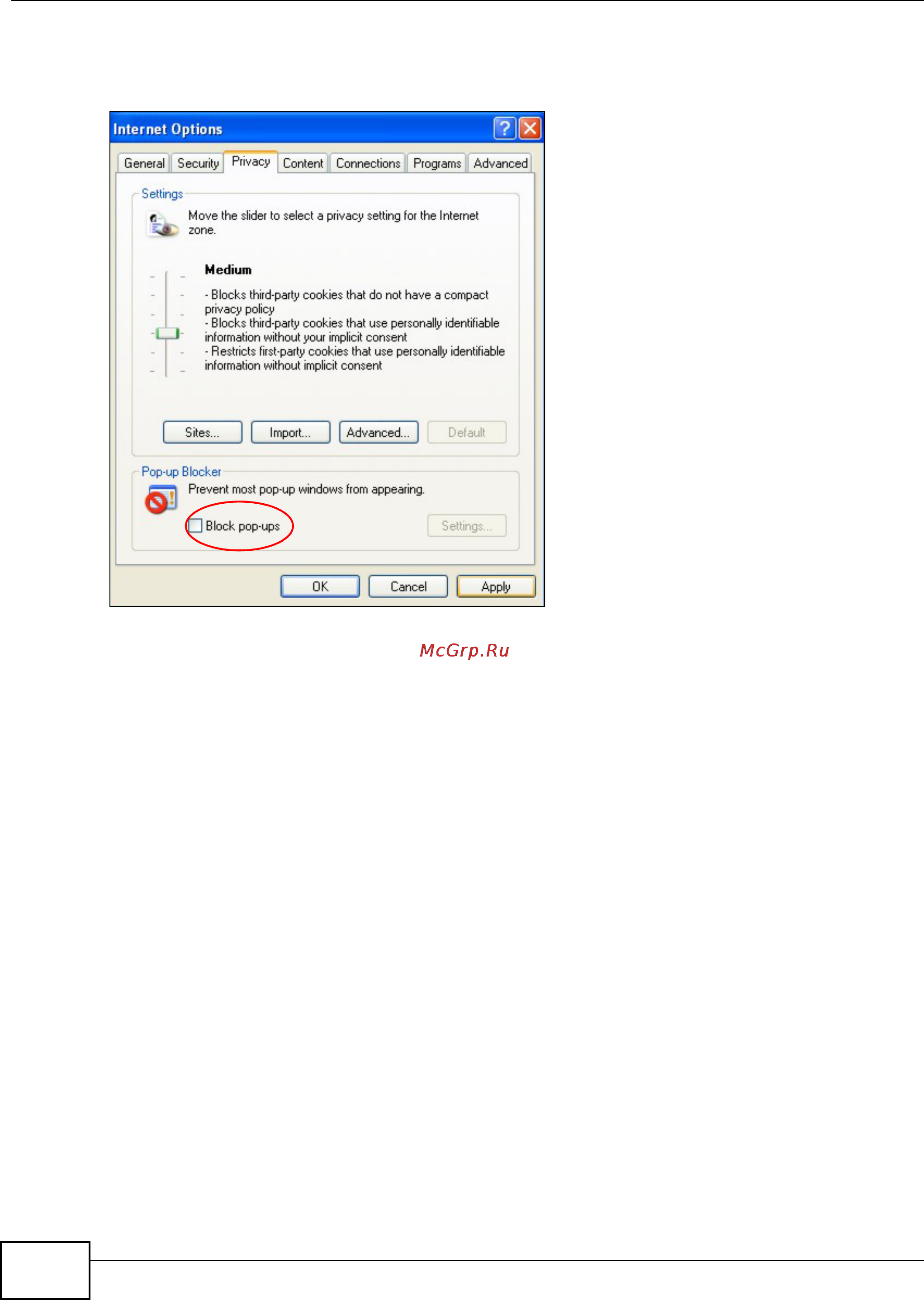 Zyxel VMG1312-B10B [348/394] Enable pop up blockers with exceptions