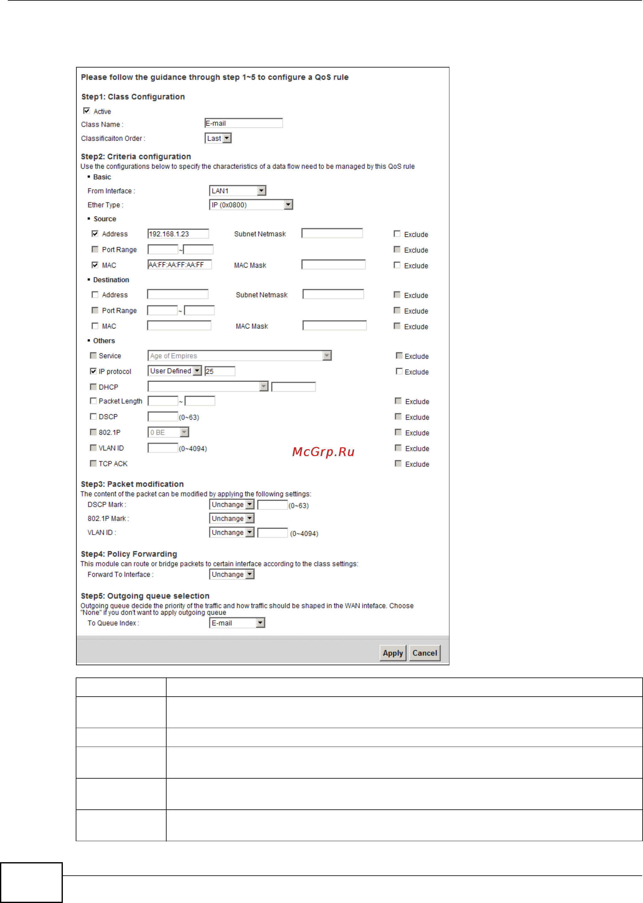 Zyxel VMG1312-B10B [52/394] Add new classifier to create a new class check active and follow the settings as shown in the screen below