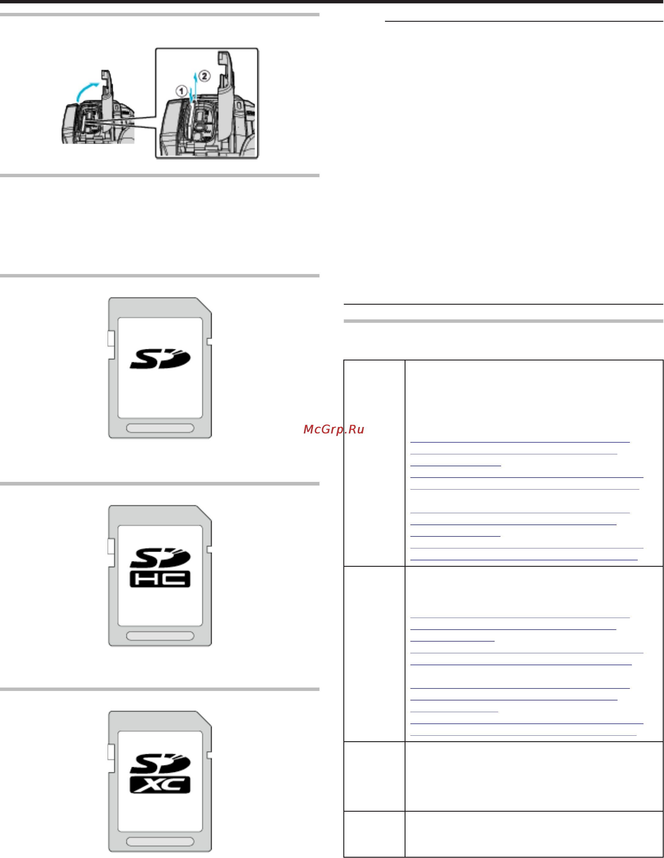 JVC gz-r10 [8/112] Types of usable sd card