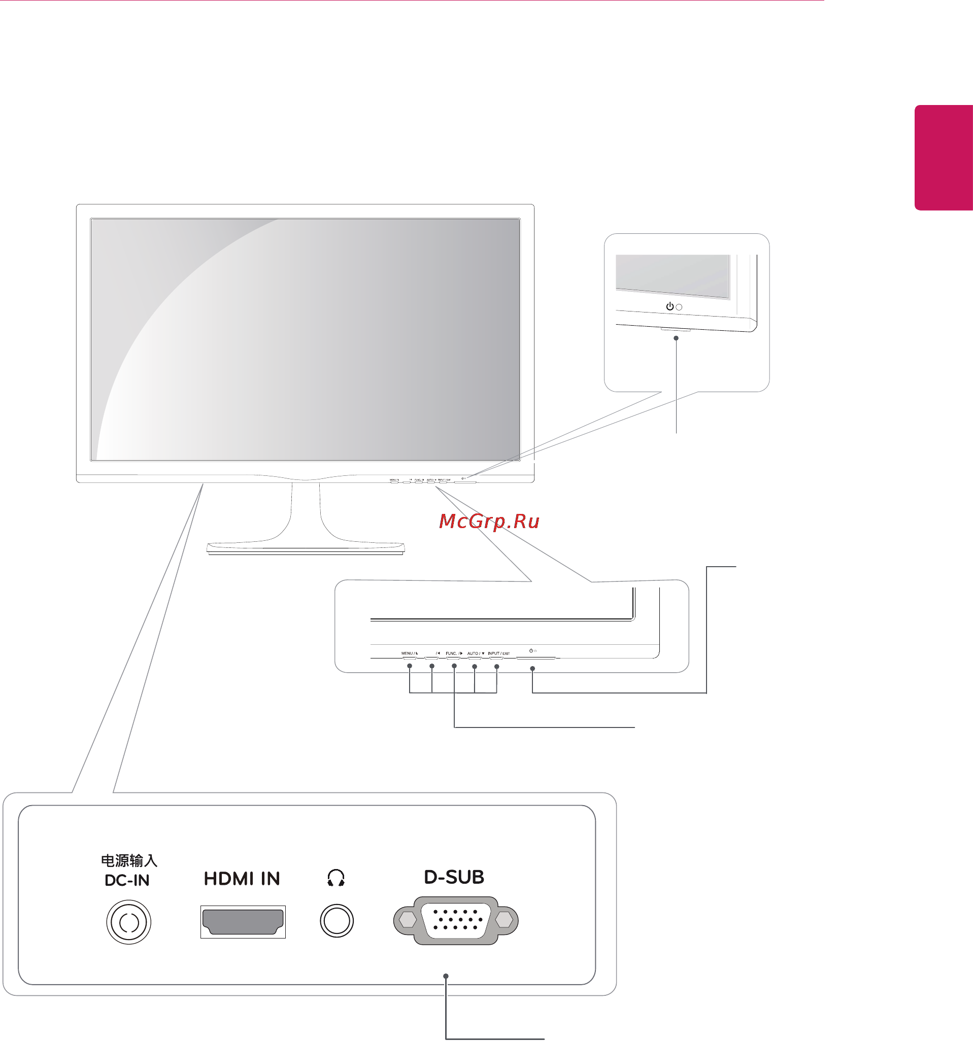 LG 22mp55hq [5/33] Составляющие и кнопки