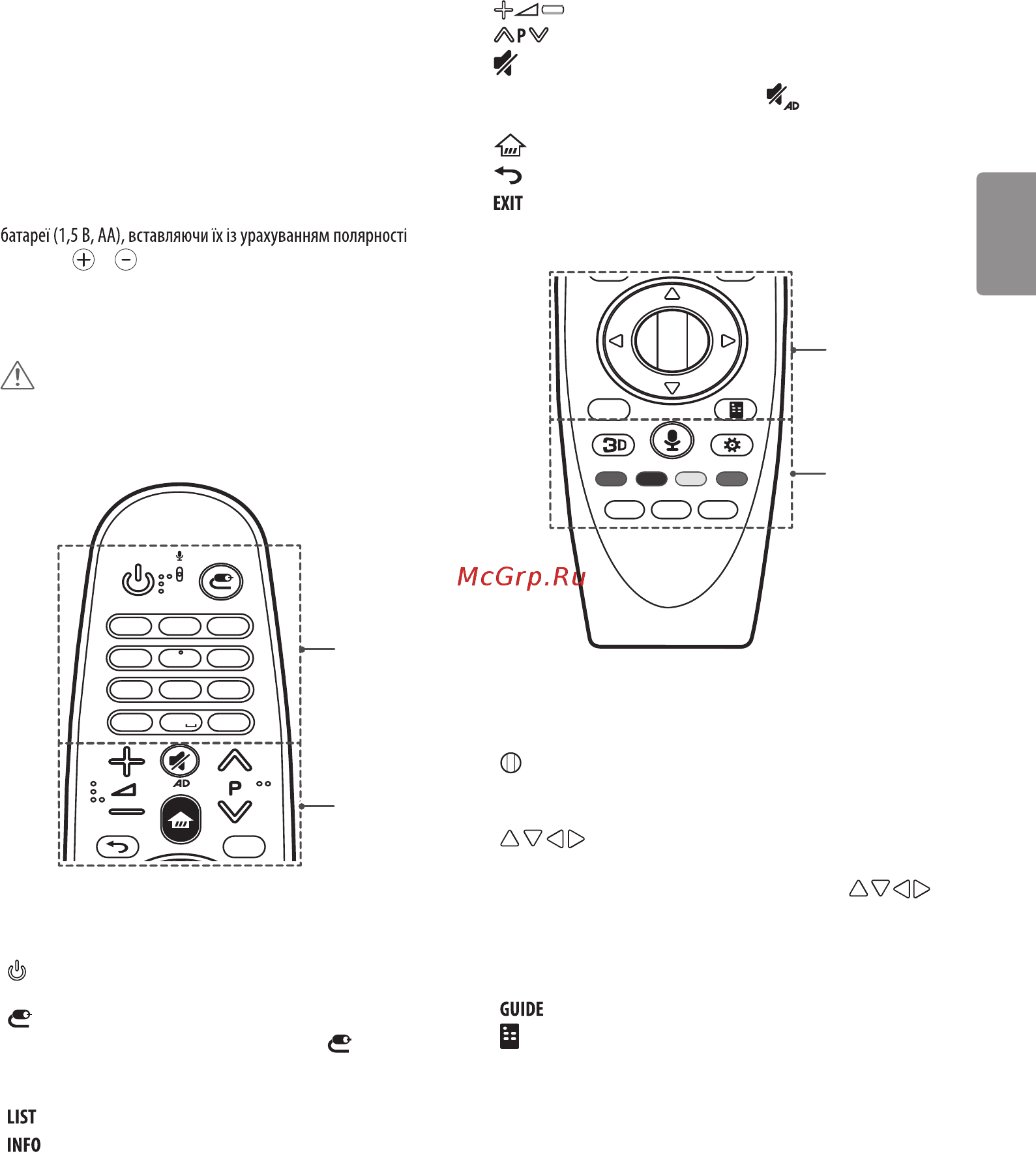 LG 50uf830v [93/146] Функції кнопок на пульті дистанційного керування magic motion