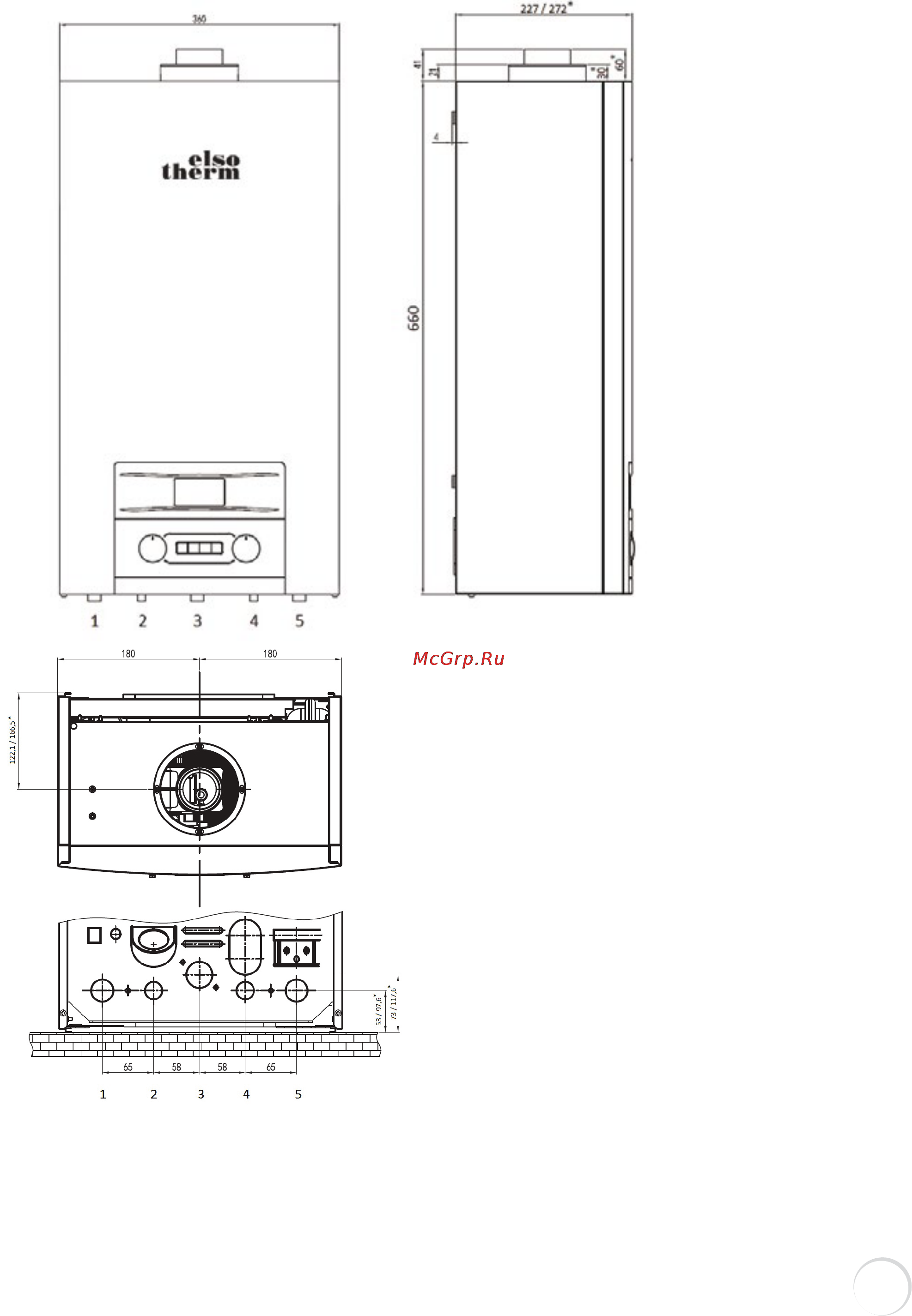 Elsotherm IWH55T [41/82] Монтаж котла для специализированных предприятий 13 габаритные и присоединительные размеры