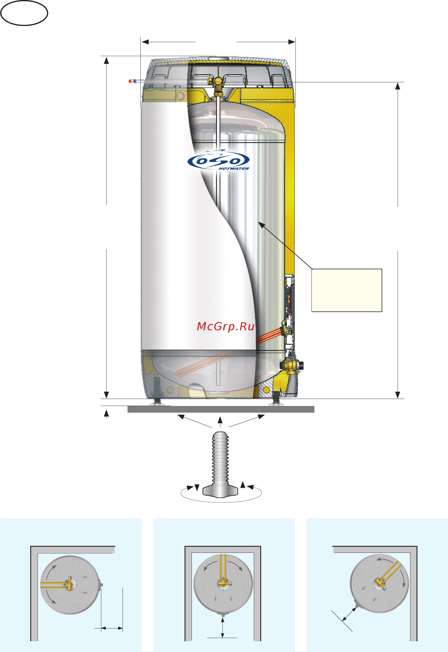 OSO Super S 120 3 кВт [16/44] Placing to be fitted perpendicular