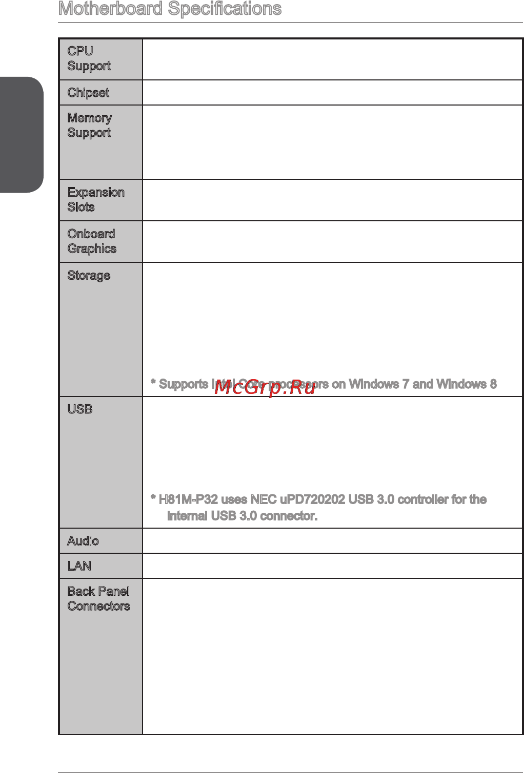 MSI h81m-p32l [12/186] Motherboard specifications