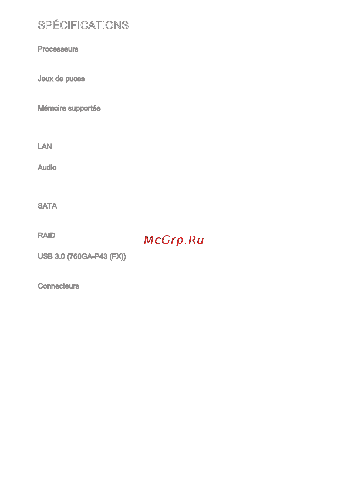 MSI 760ga-p43 (fx) [52/171] Spécifications