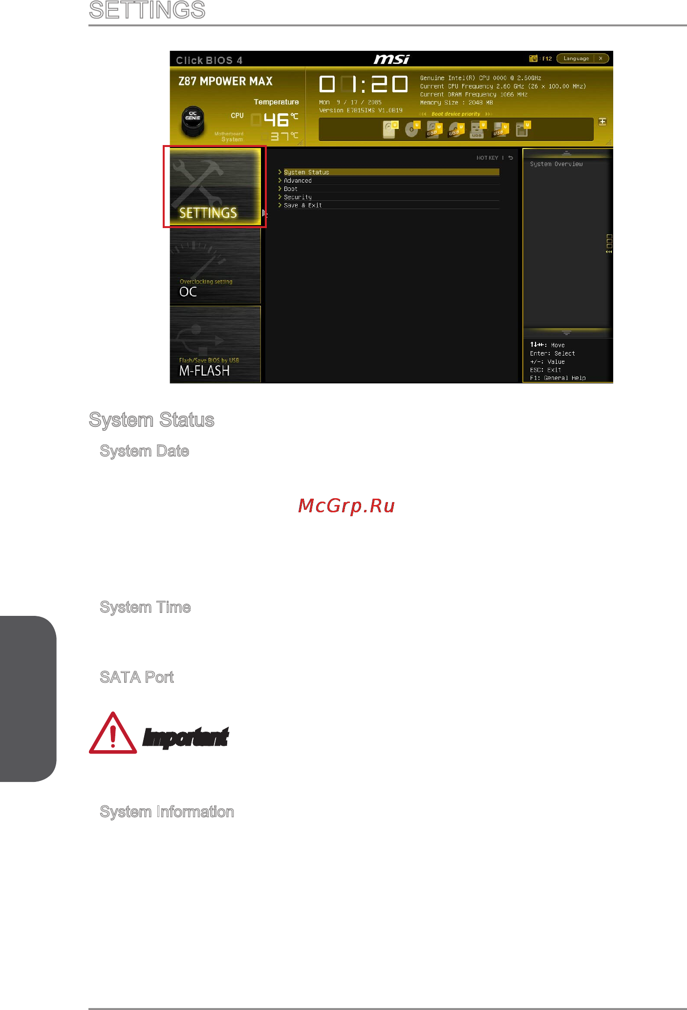 MSI z87 mpower max ac [74/116] Settings