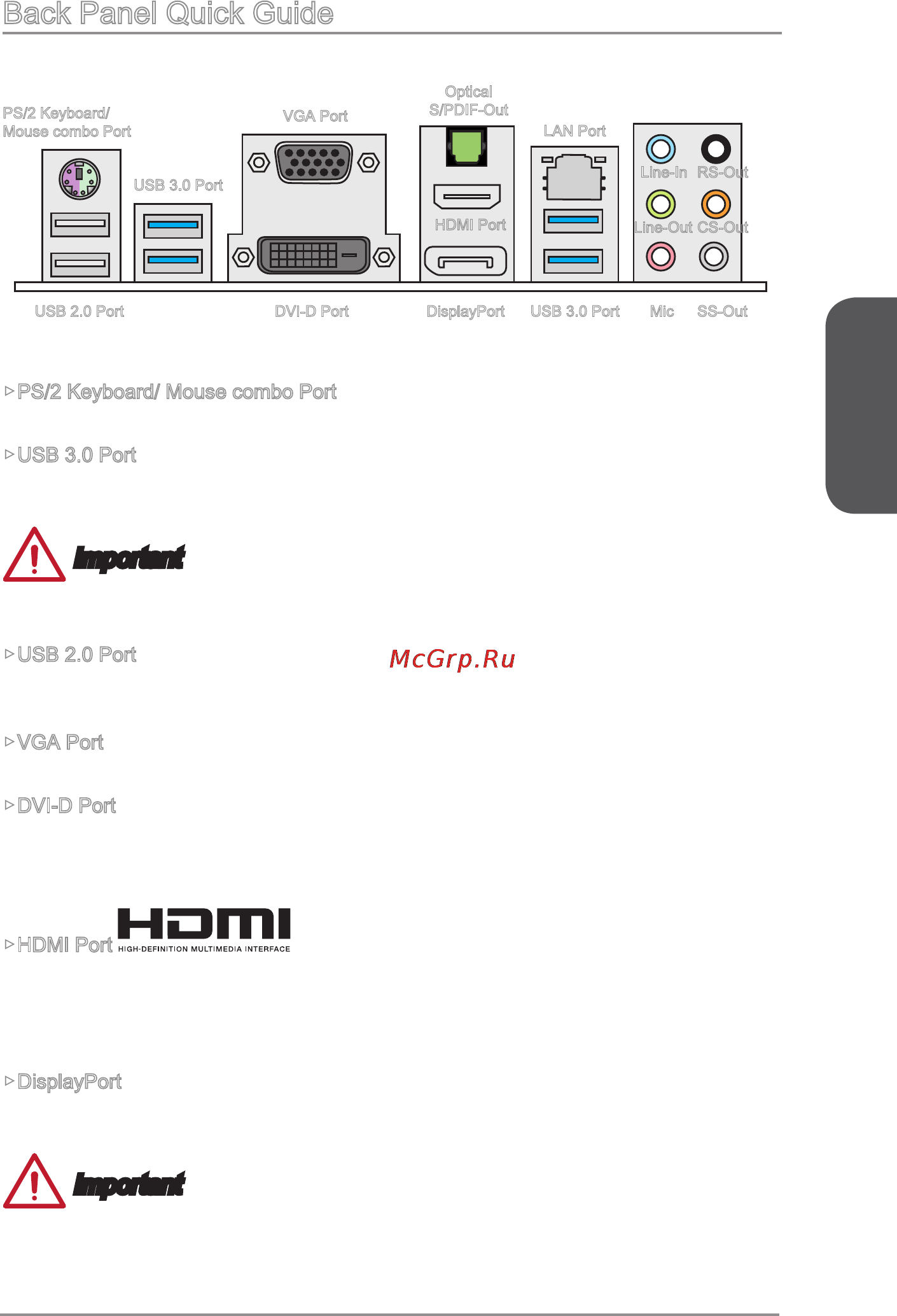 MSI a88xm gaming [19/178] Back panel quick guide