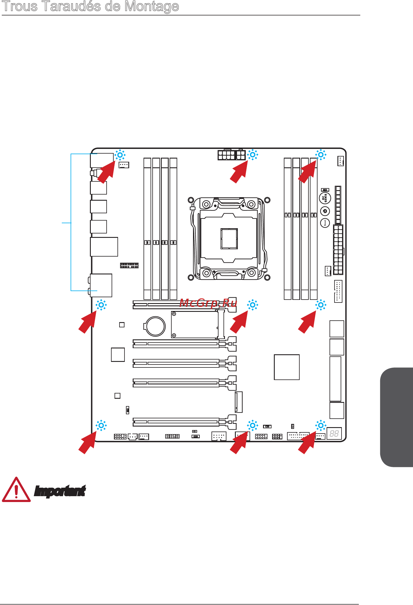 MSI x99a gaming 9 ack [139/244] Trous taraudés de montage