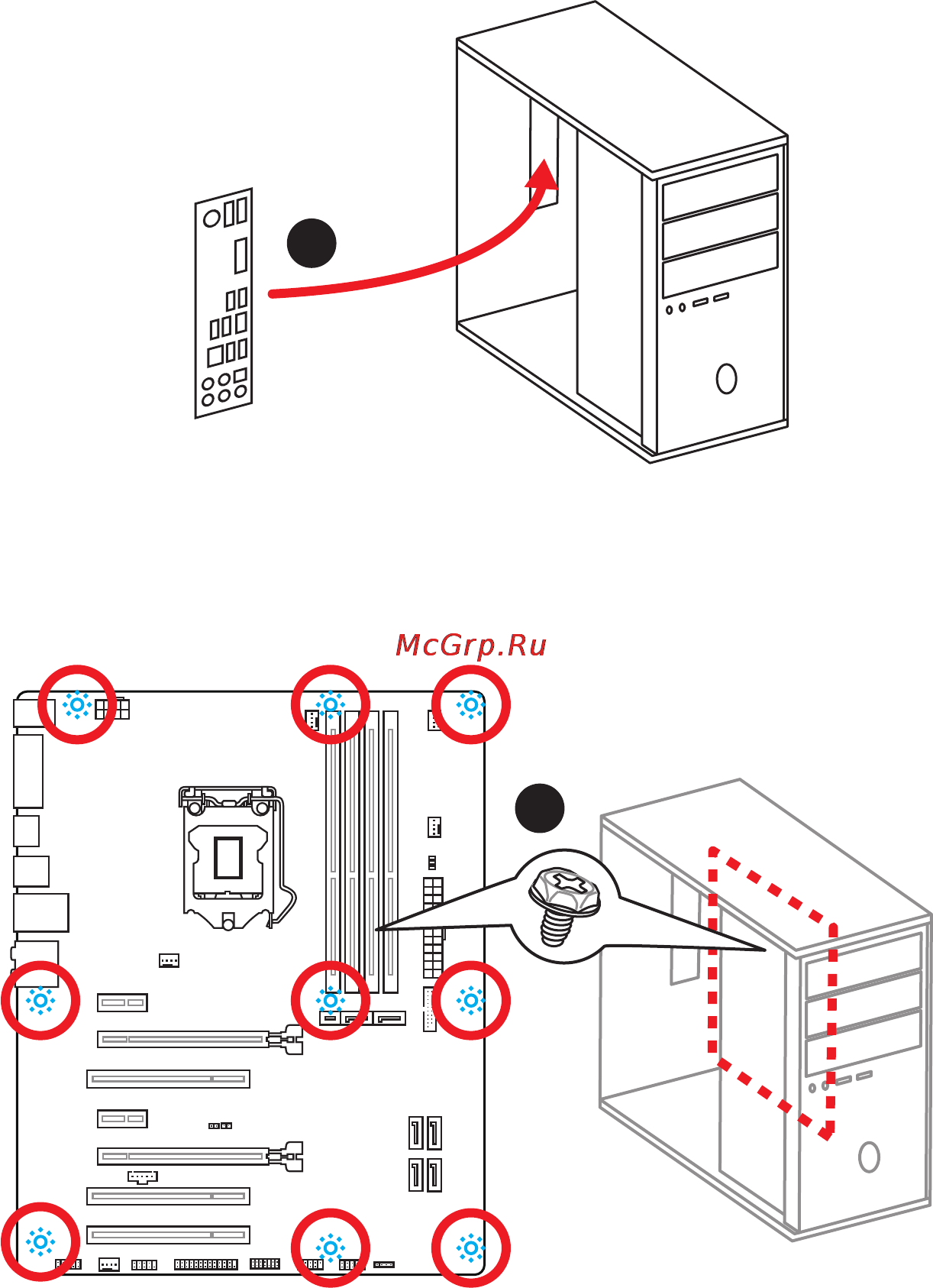 MSI b150a gaming pro [5/148] Installing the motherboard installation des motherboards installer la carte mère установка материнской платы
