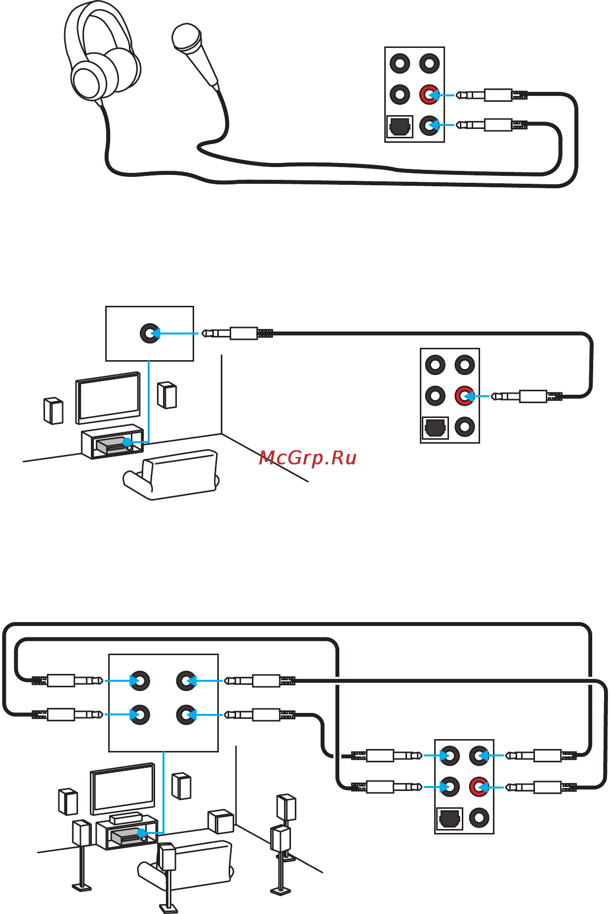 MSI z170a tomahawk [20/164] Audio jacks to 7 channel speakers diagram