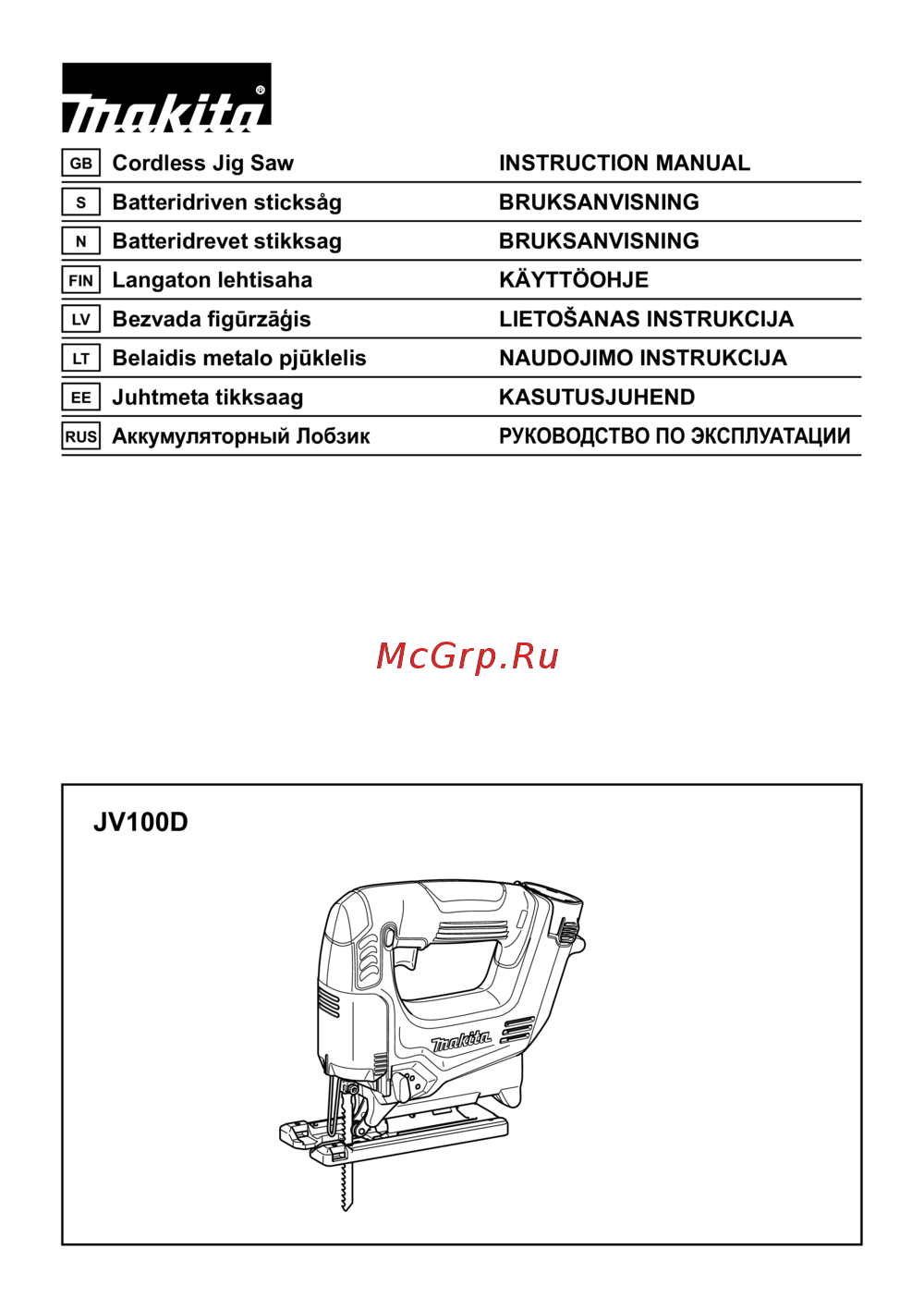 Makita jv100dwe Инструкция по эксплуатации