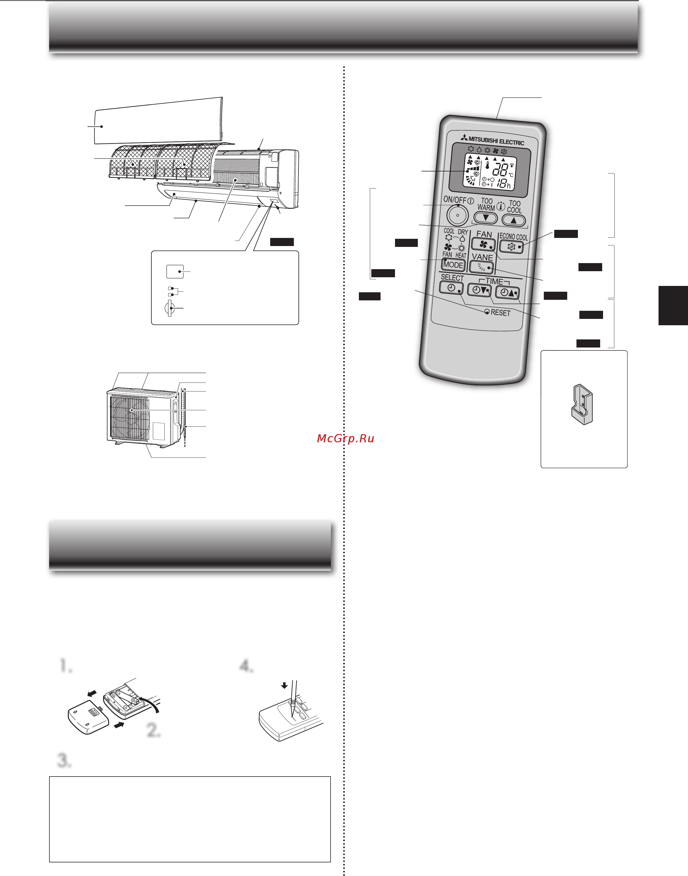 Mitsubishi electric msz-hj35va/muz-hj35va [11/24] Азвания отдельных частей прибора