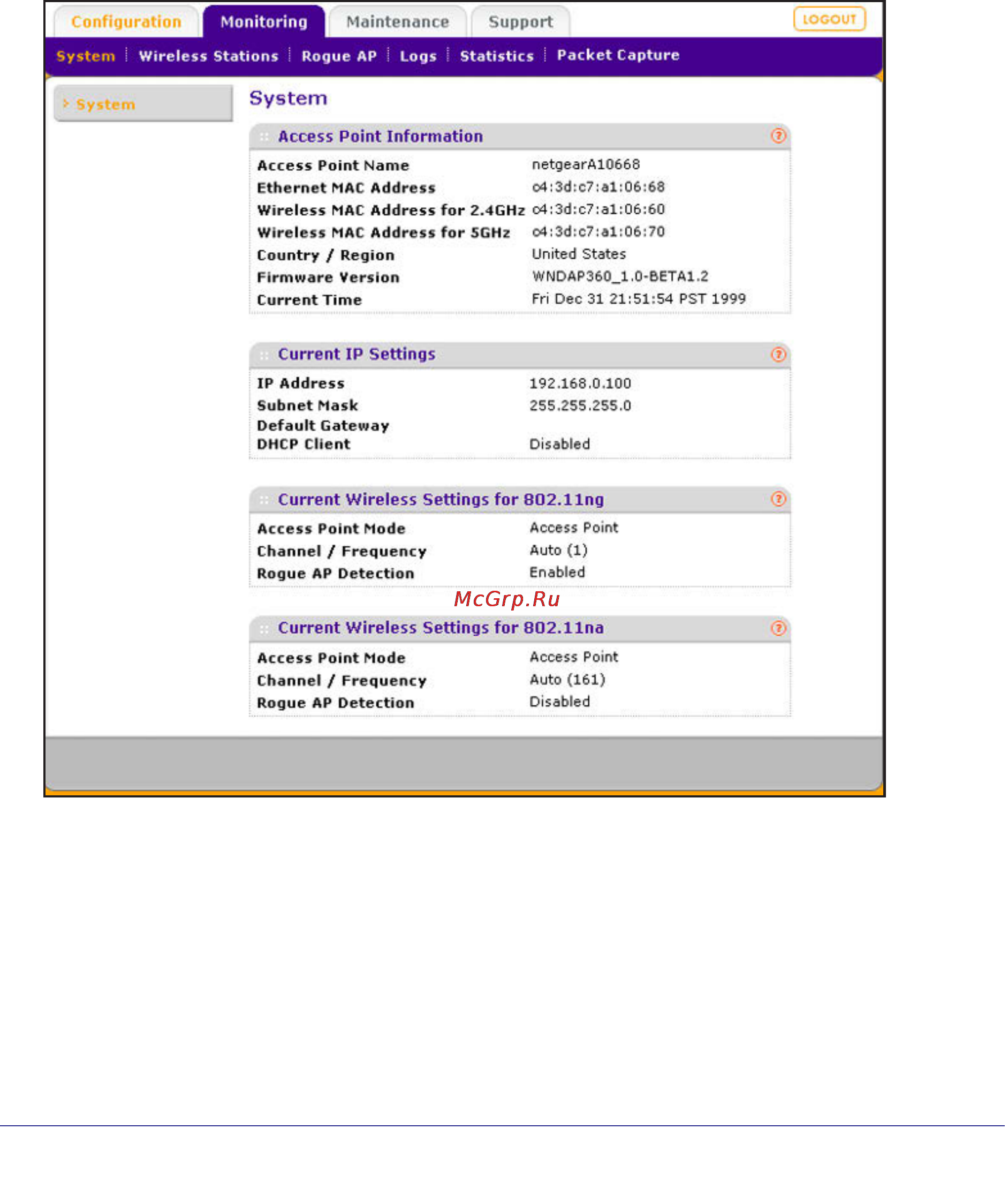 Netgear wndap360-100pes [70/133] View system information