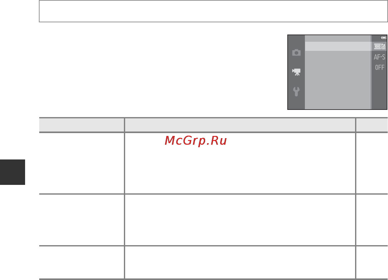 Nikon coolpix l620 red [84/212] Функции которые можно установить с помощью кнопки menu меню видео