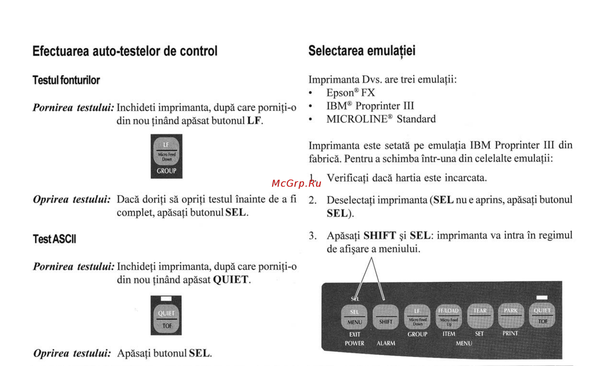 OKI ml3320 [13/43] Efectuares auto testelor de control selectarea emulatici