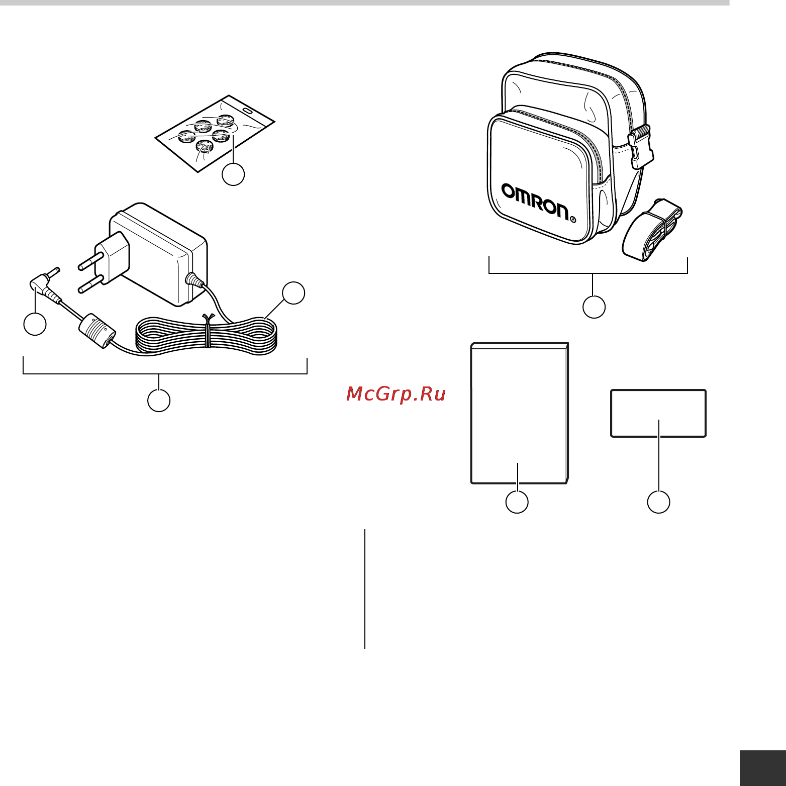 Omron Comp Air Elite NE-C30-E [9/36] F spare air filters x 5 g ac adapter g1 power connector g2 power cord h carrying bag