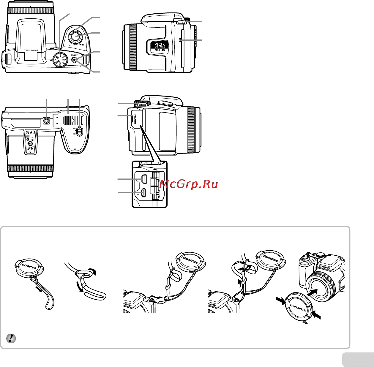 Olympus sp-820uz black [3/72] Прикрепление ремешка фотокамеры и крышки прикрепление ремешка фотокамеры и крышки объектива объектива
