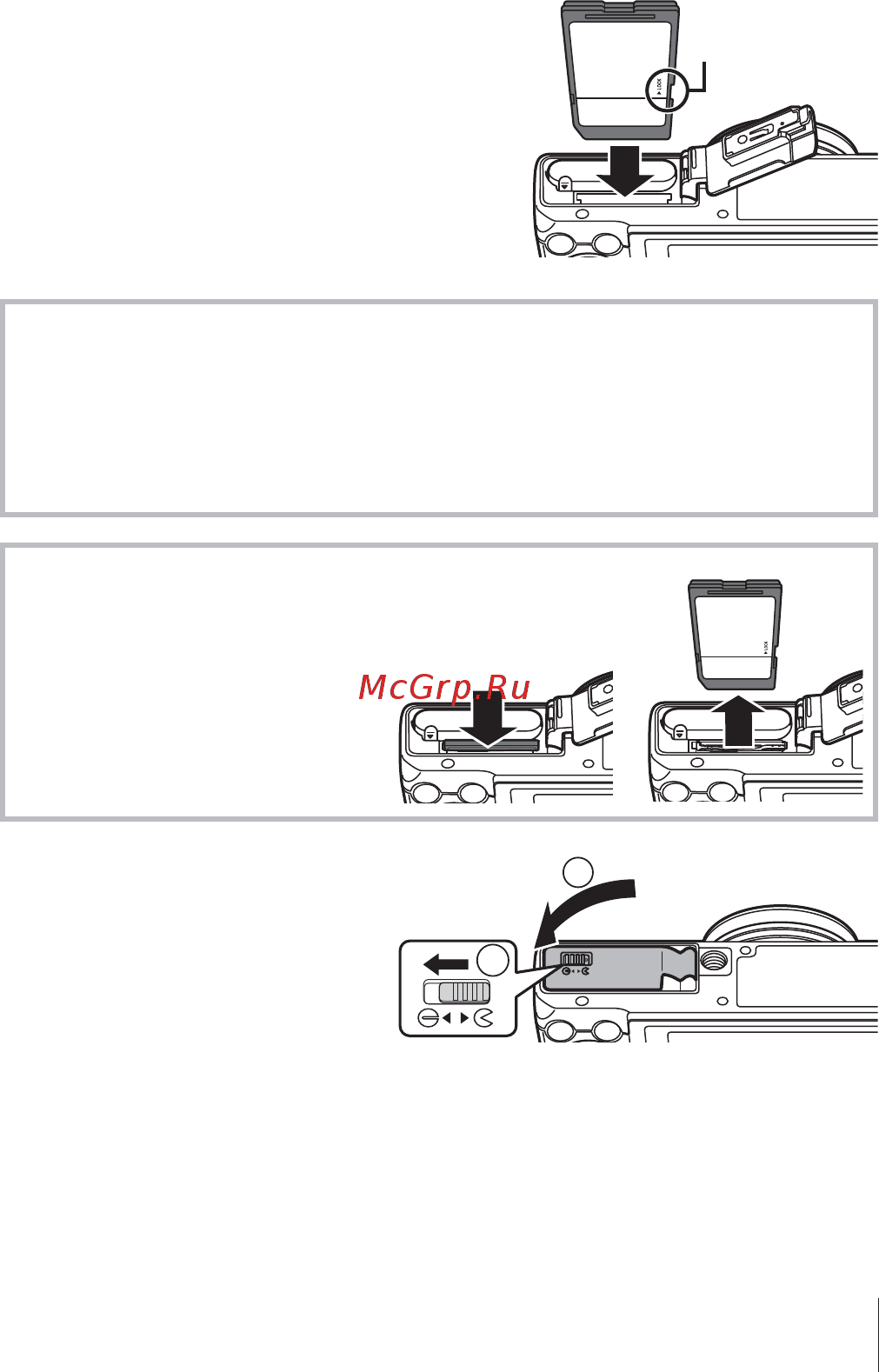 Olympus sh-2 silver [5/115] Выполните шаги 1 и 2 чтобы закрыть крышку отсека аккумулятора карты