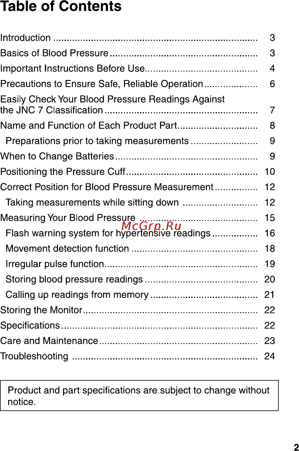 Panasonic EW 3006 [3/54] Table of contents