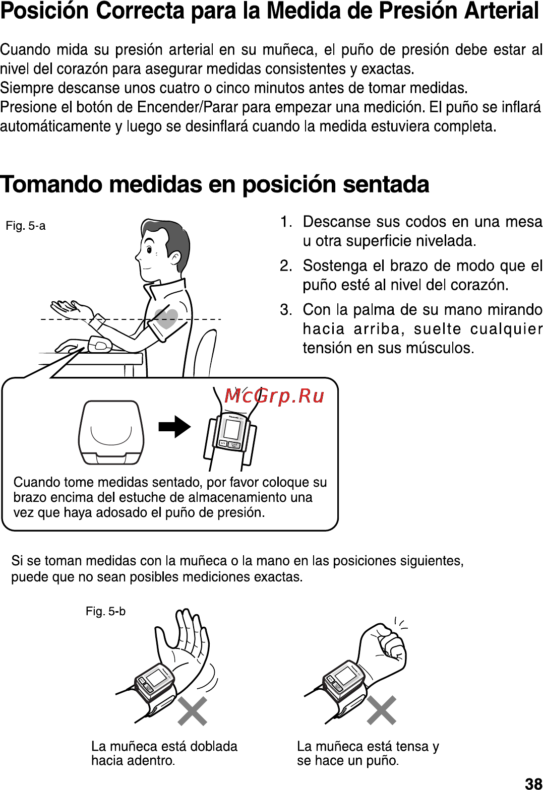 Panasonic EW 3006 [39/54] Posición correcta para la medida de presión arterial