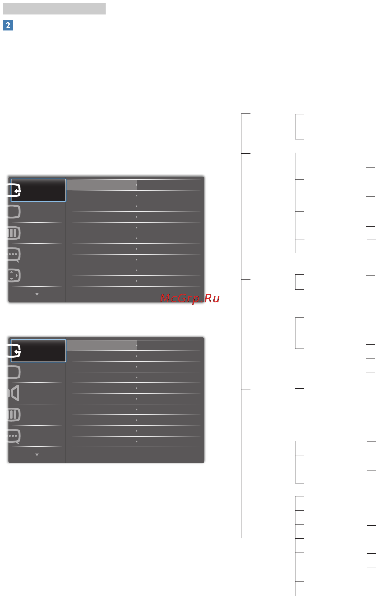 Philips 276e7qdsw [9/39] Всежк мониторыphilipsснабжены экраннымменю экранноеменюпозволяет пользователюнастраиватьпараметры экранаиливыбиратьфункциимонитора непосредственновокнекоманднаэкране монитора нижепоказанудобныйинтерфейс экранногоменю