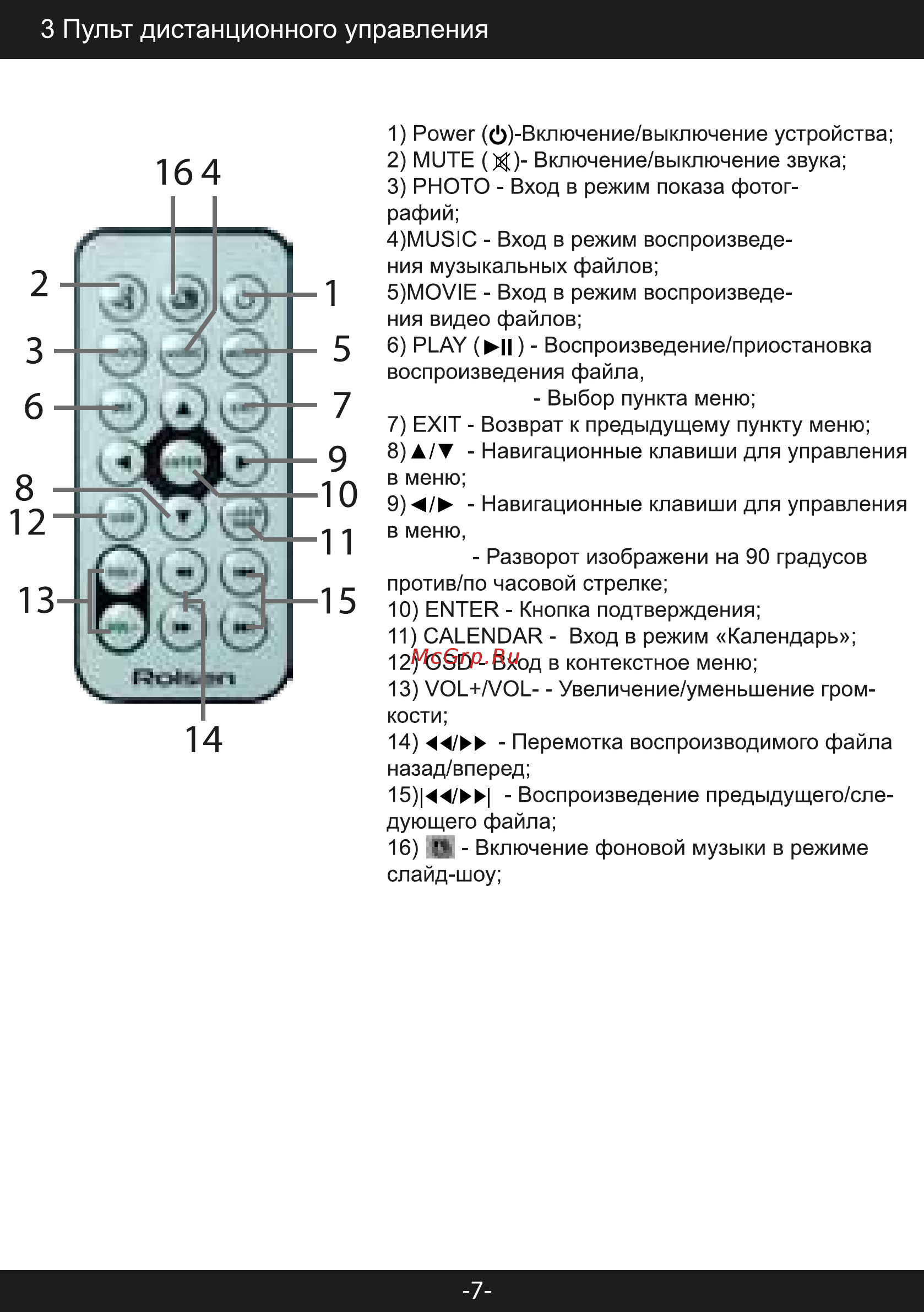 Rolsen RDF-850 [7/20] Пульт дистанционного управления