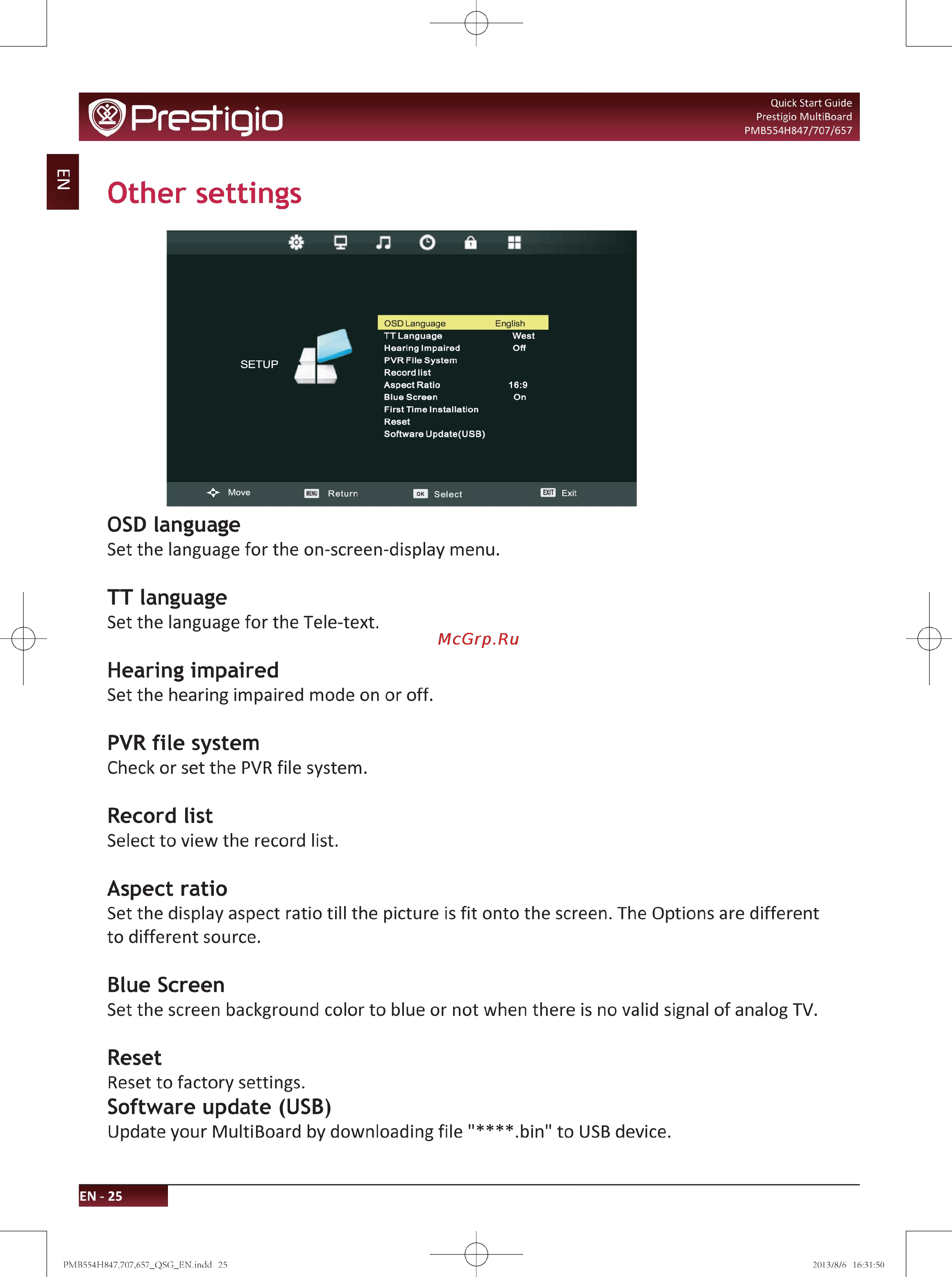Prestigio multiboard 70” (pmb554h70) [28/35] Reset to factory settings
