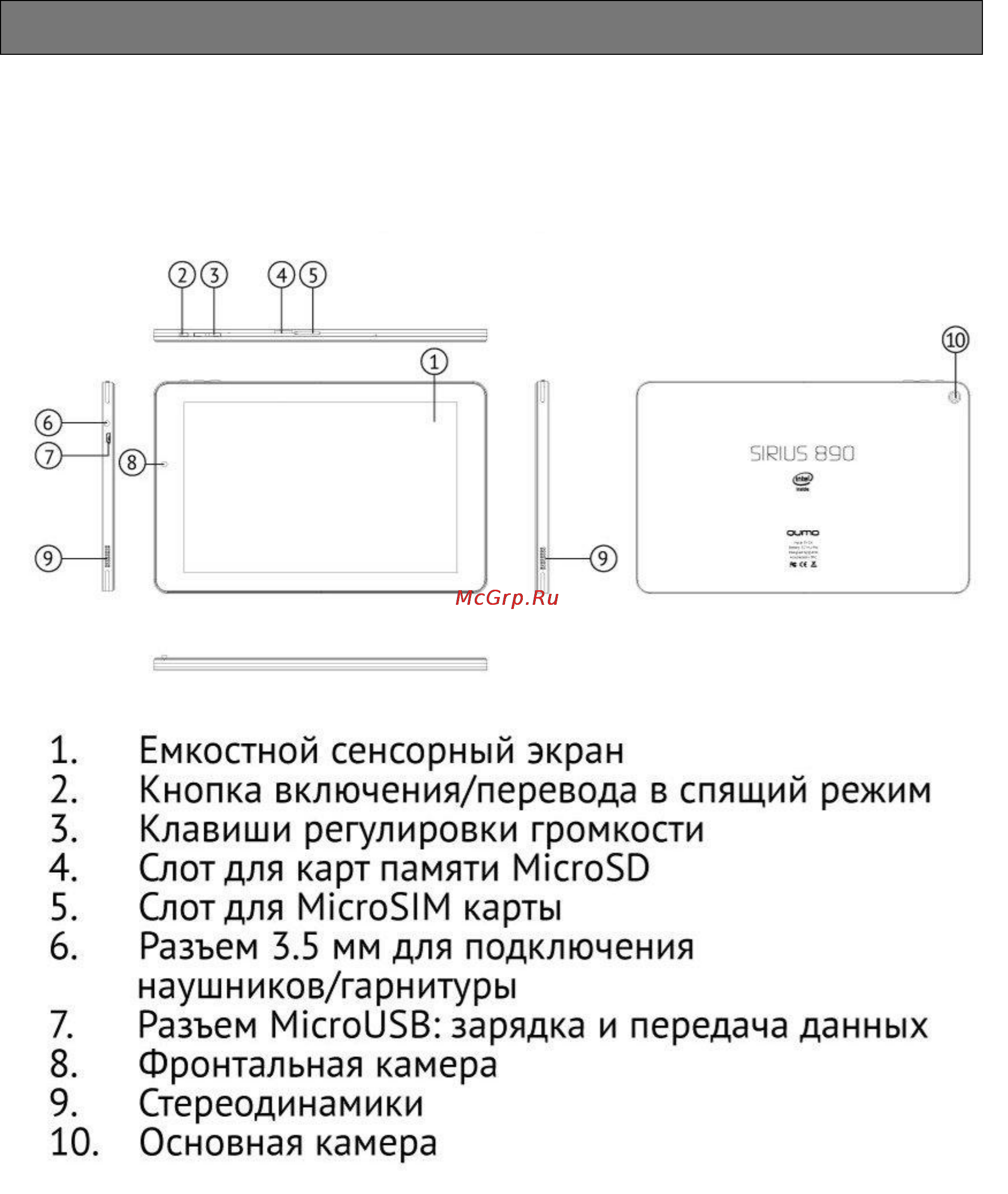 Qumo sirius 890 3g 16gb white [5/21] Внешний вид и управляющие элементы