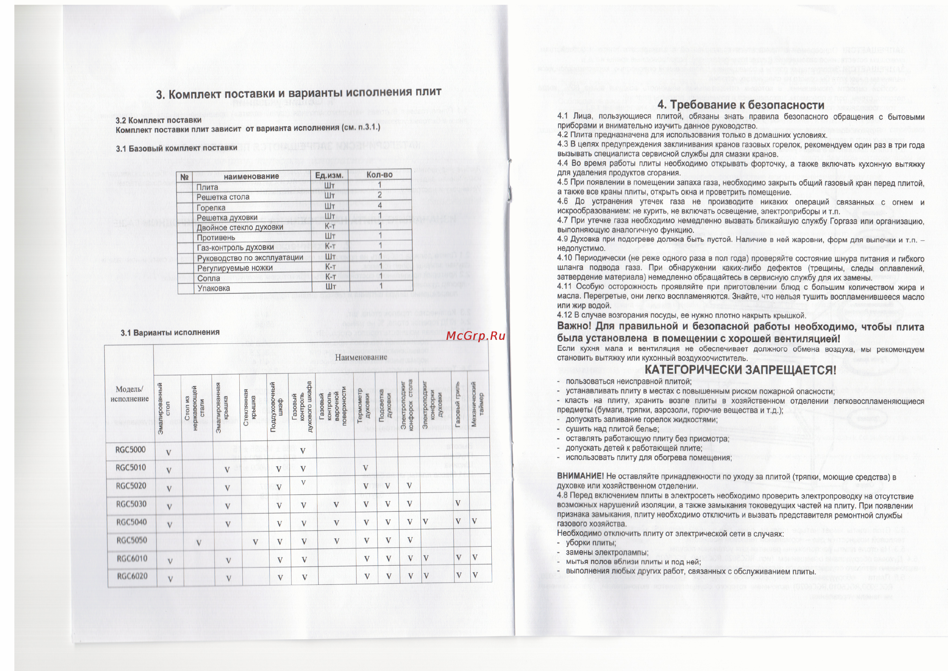 Ricci RGC 6010 SL [3/6] Комплект поставки и варианты исполнения плит