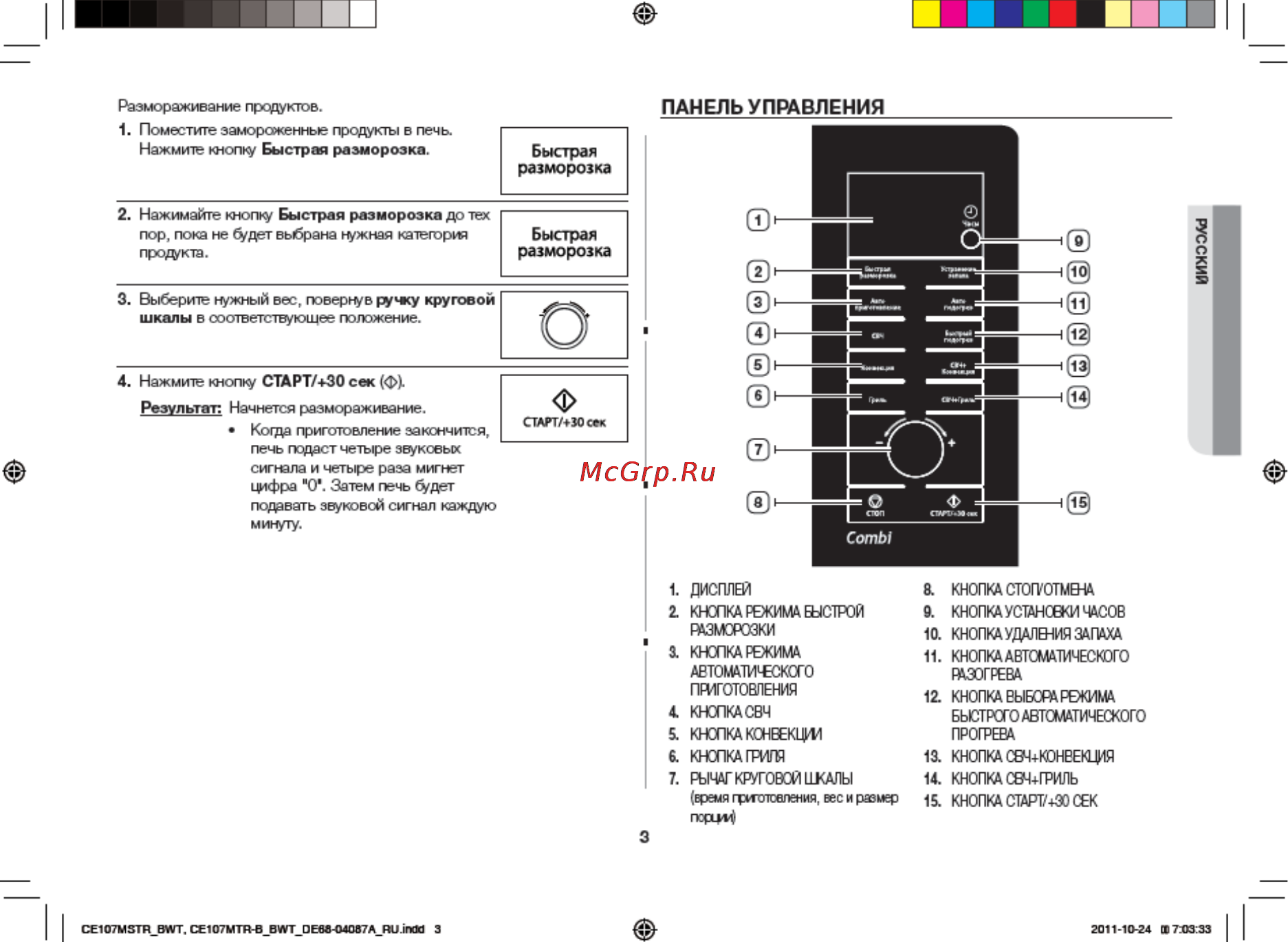 Samsung CE107MTSTR [3/36] Панель управления
