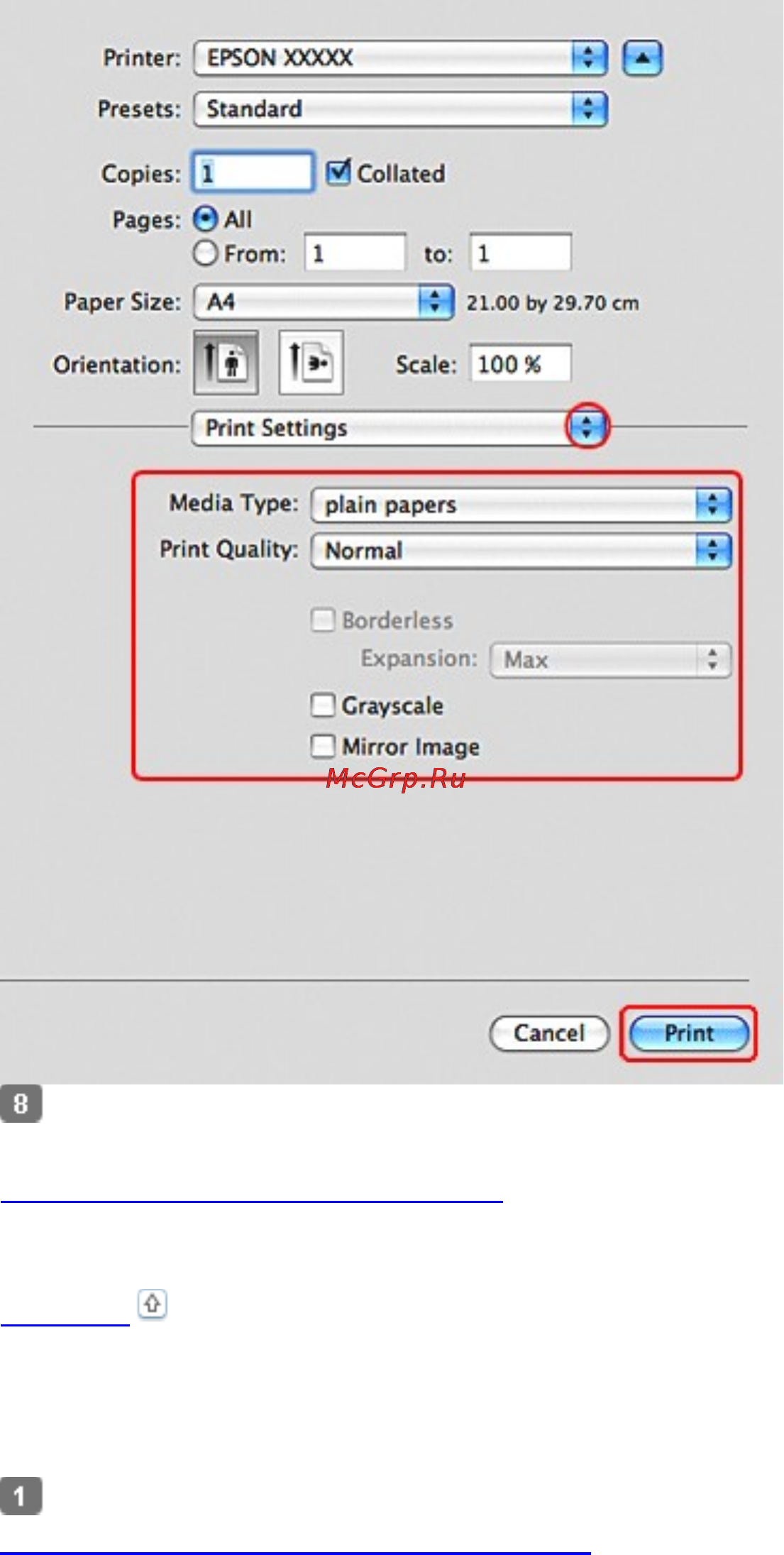 Epson PX730WD [58/176] Настройки драйвера в mac os x 10