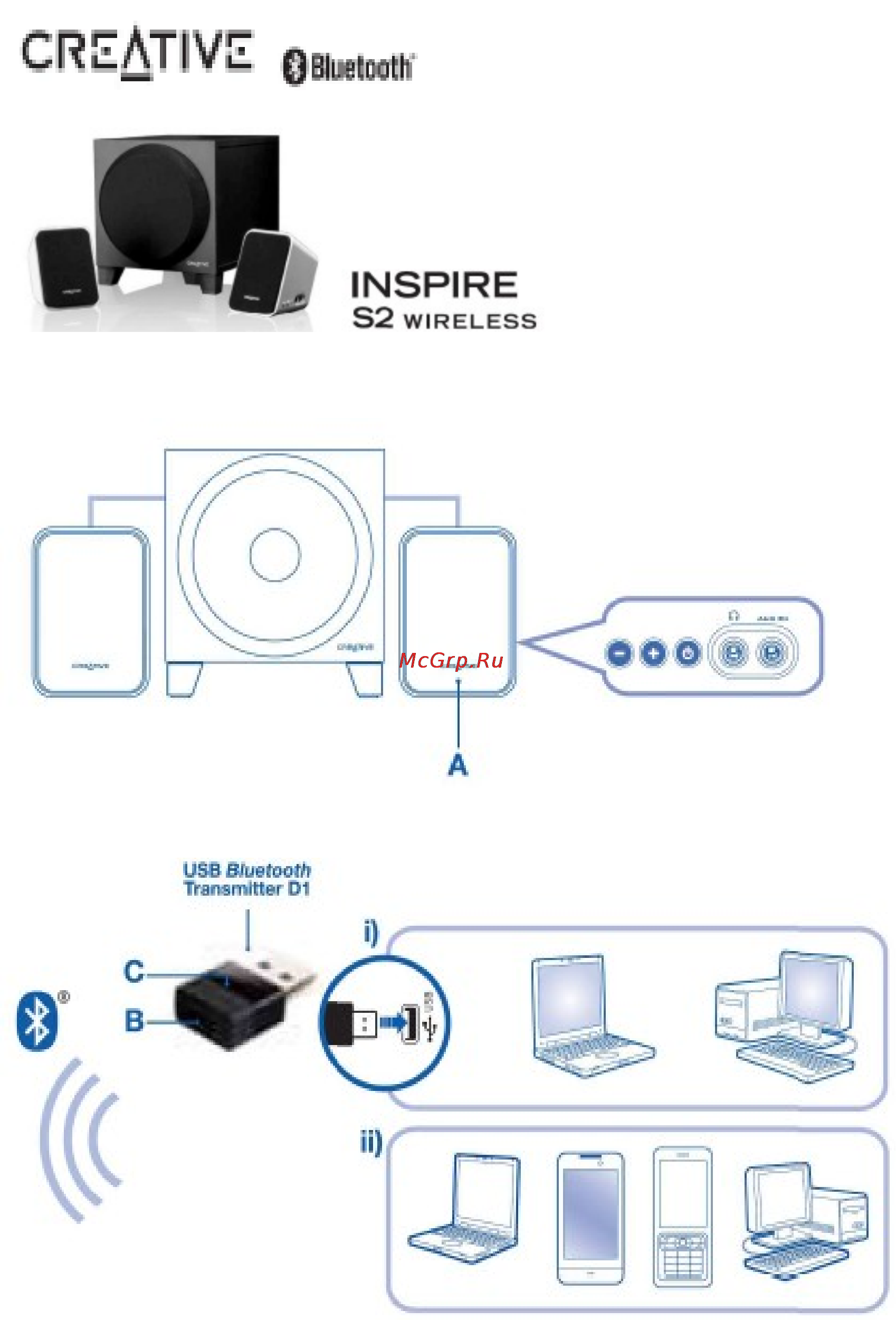 Creative Inspire S2 Wireless (MF0390) Инструкция по эксплуатации онлайн
