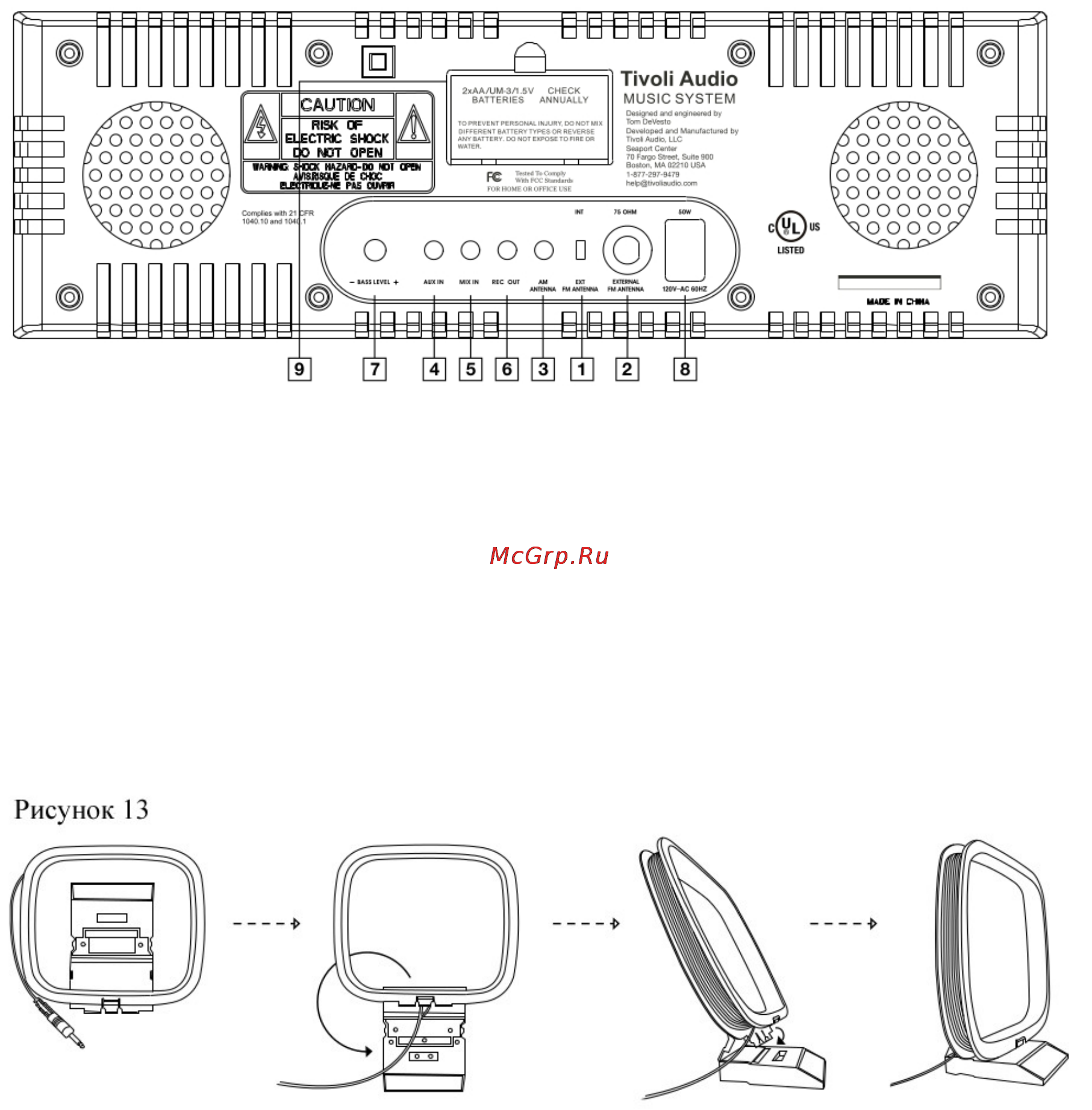 Tivoli Music System MSYTPE Cherry/Taupe [13/21] Описание элементов задняя панель