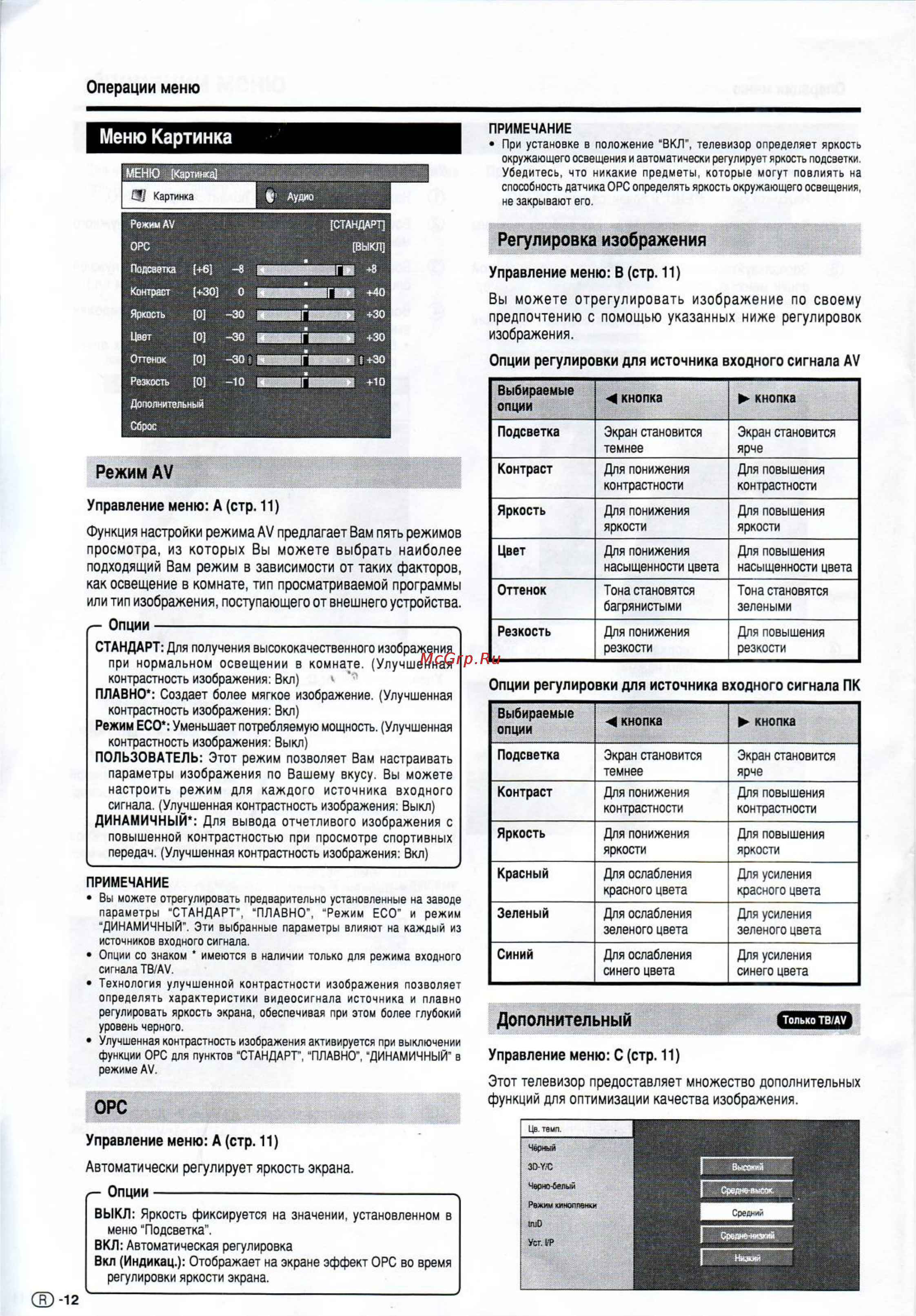Sharp LC-32 RA1RU [15/29] Операции меню