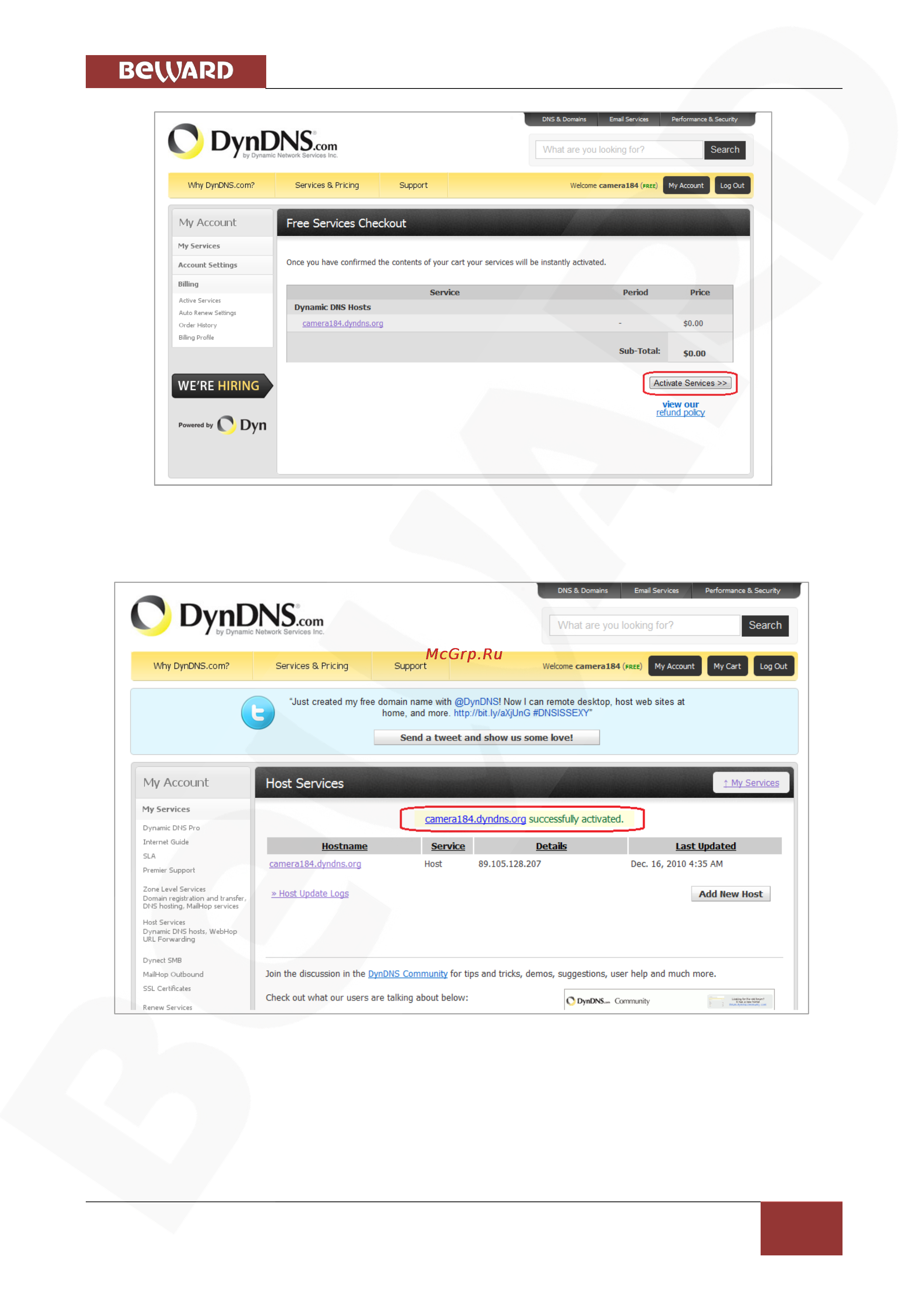 BEWARD BD46C [85/104] Настройка оборудования для работы с сервисом dyndns