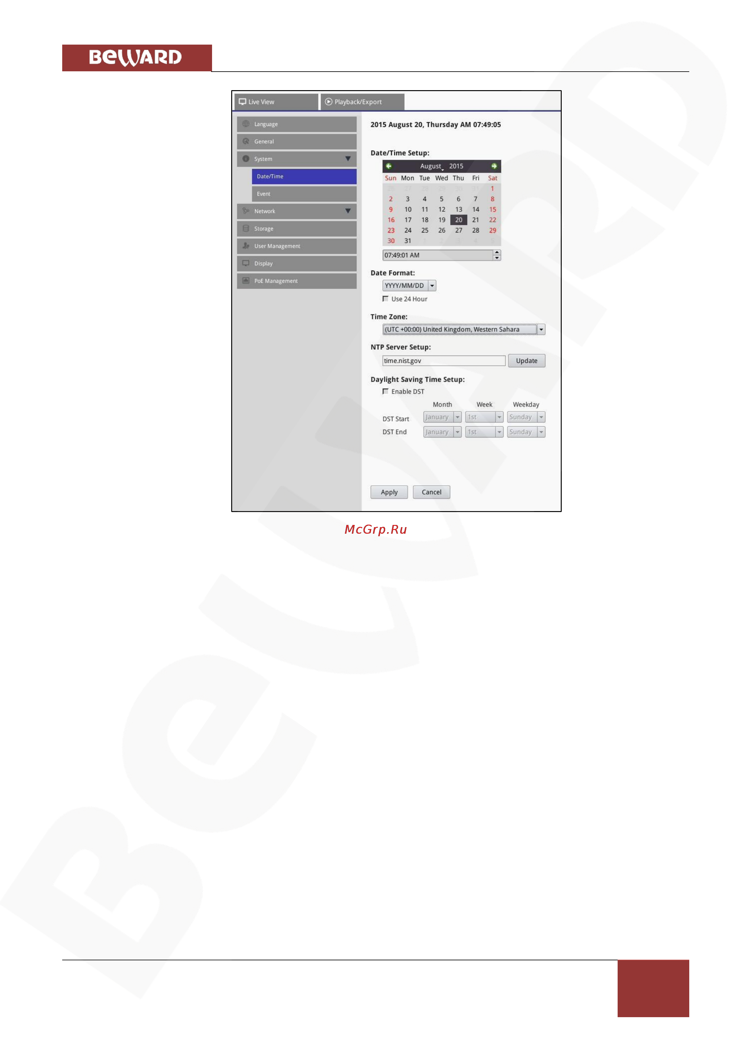 BEWARD BDR24VP8 [22/48] Настройки даты времени