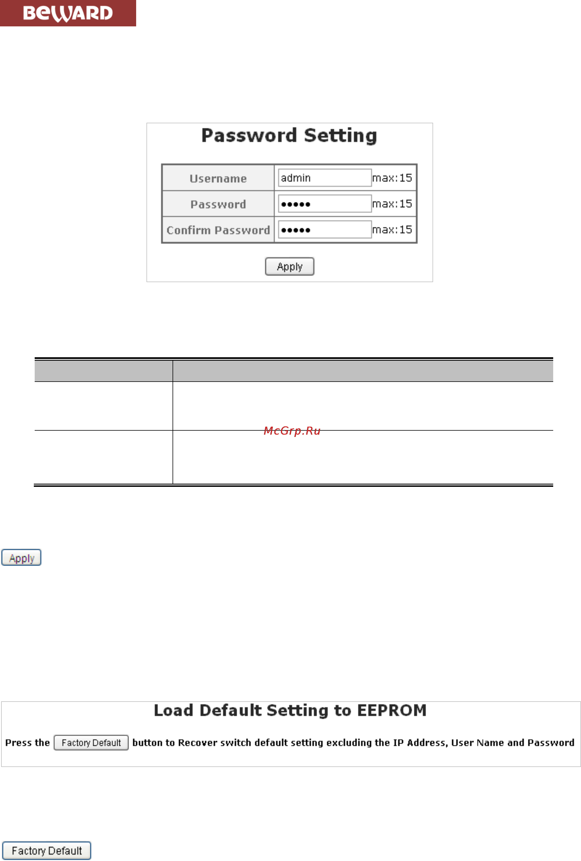BEWARD STW-1622HP [32/105] Password setting
