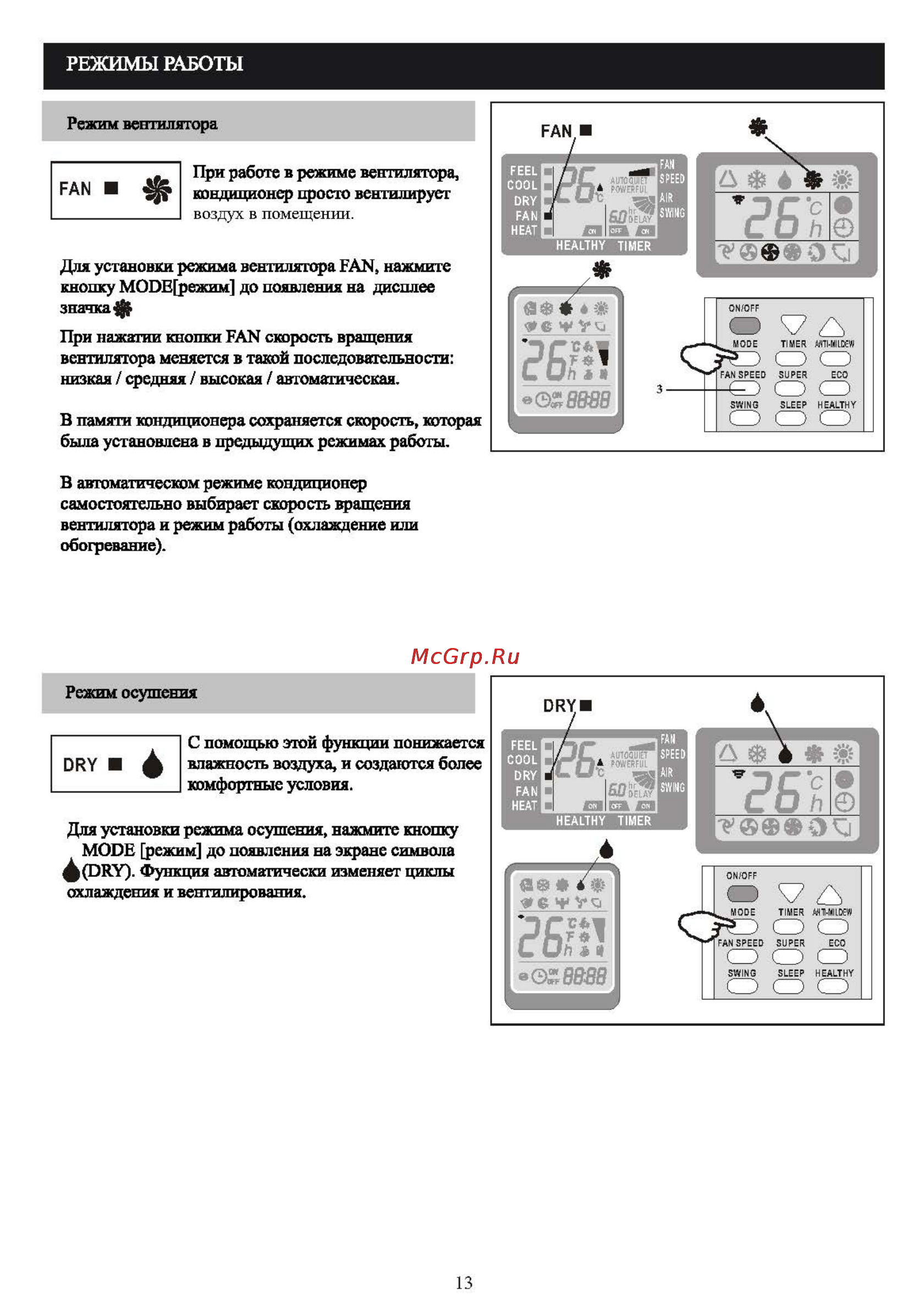 Shivaki SSH-I096BE/SRH-I096BE [15/28] Режимы работы