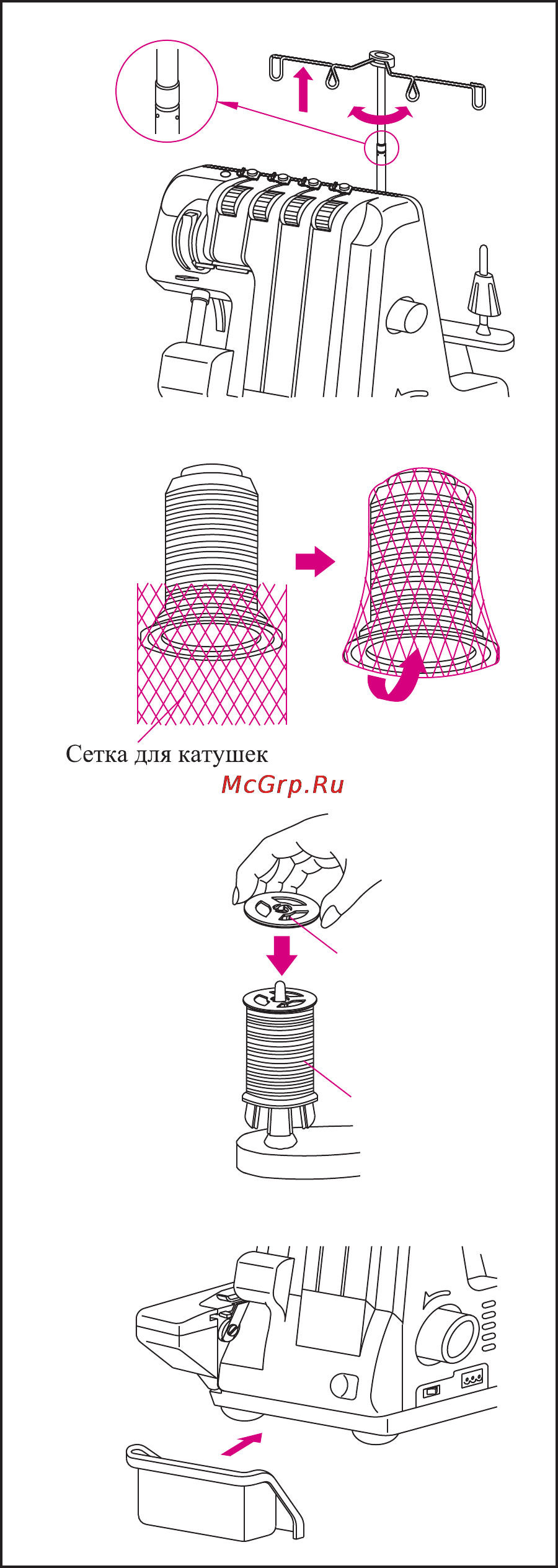 Merrylock 0055 [8/34] Установка стойки с нитенаправителями