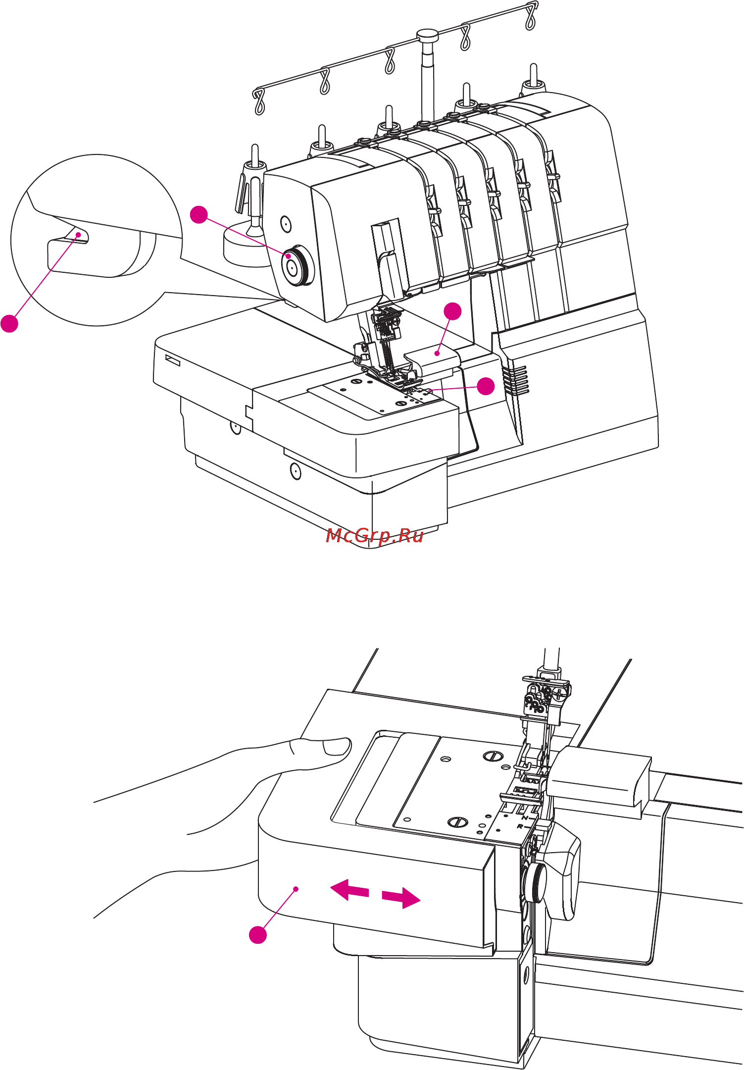 Merrylock 0115A [7/51] Регулятор давления прижимной лапки обрезчик нити рычаг переключения на ролевый шов крышка ножа