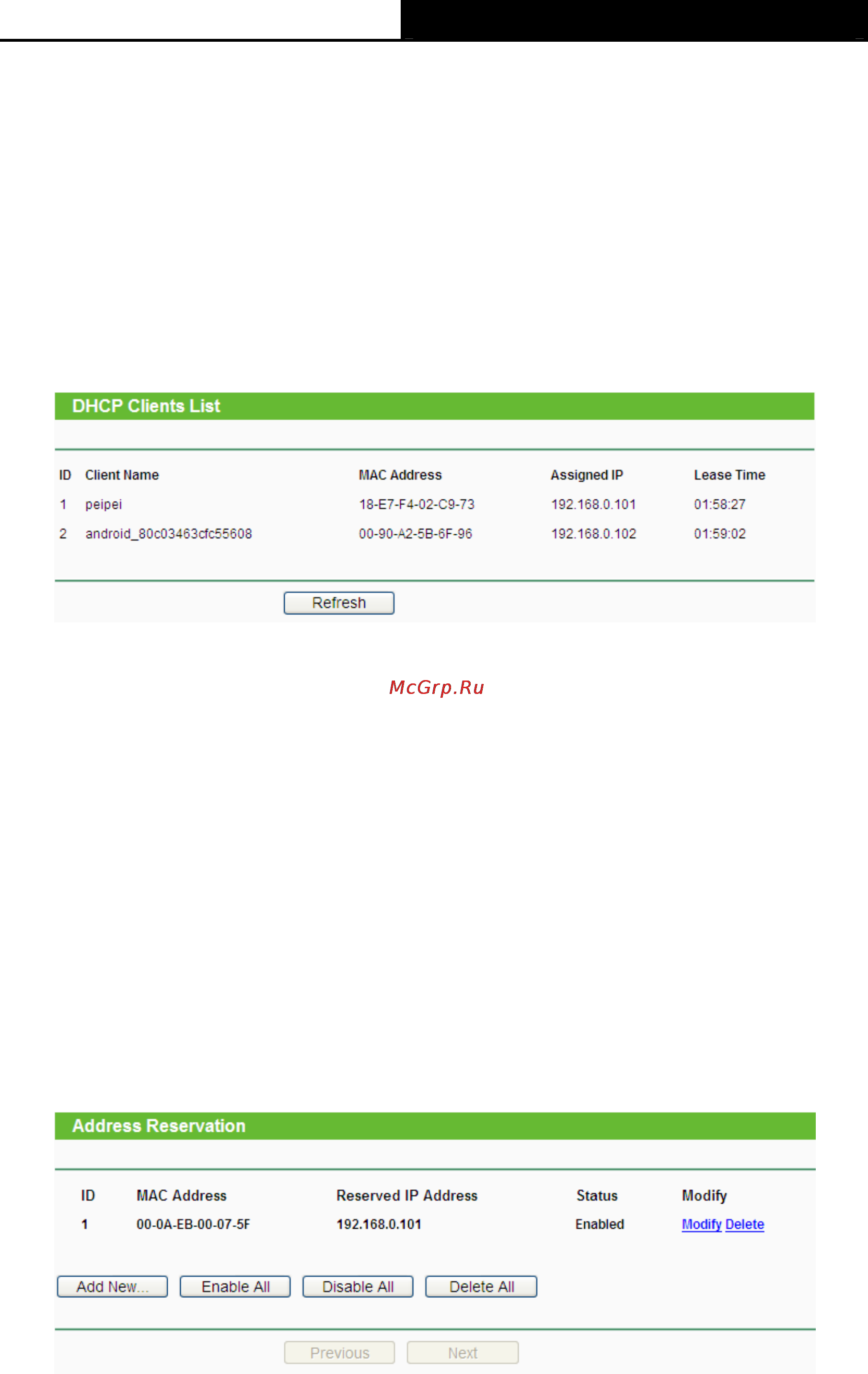 Tp-Link wa801nd [60/81] Dhcp clients list
