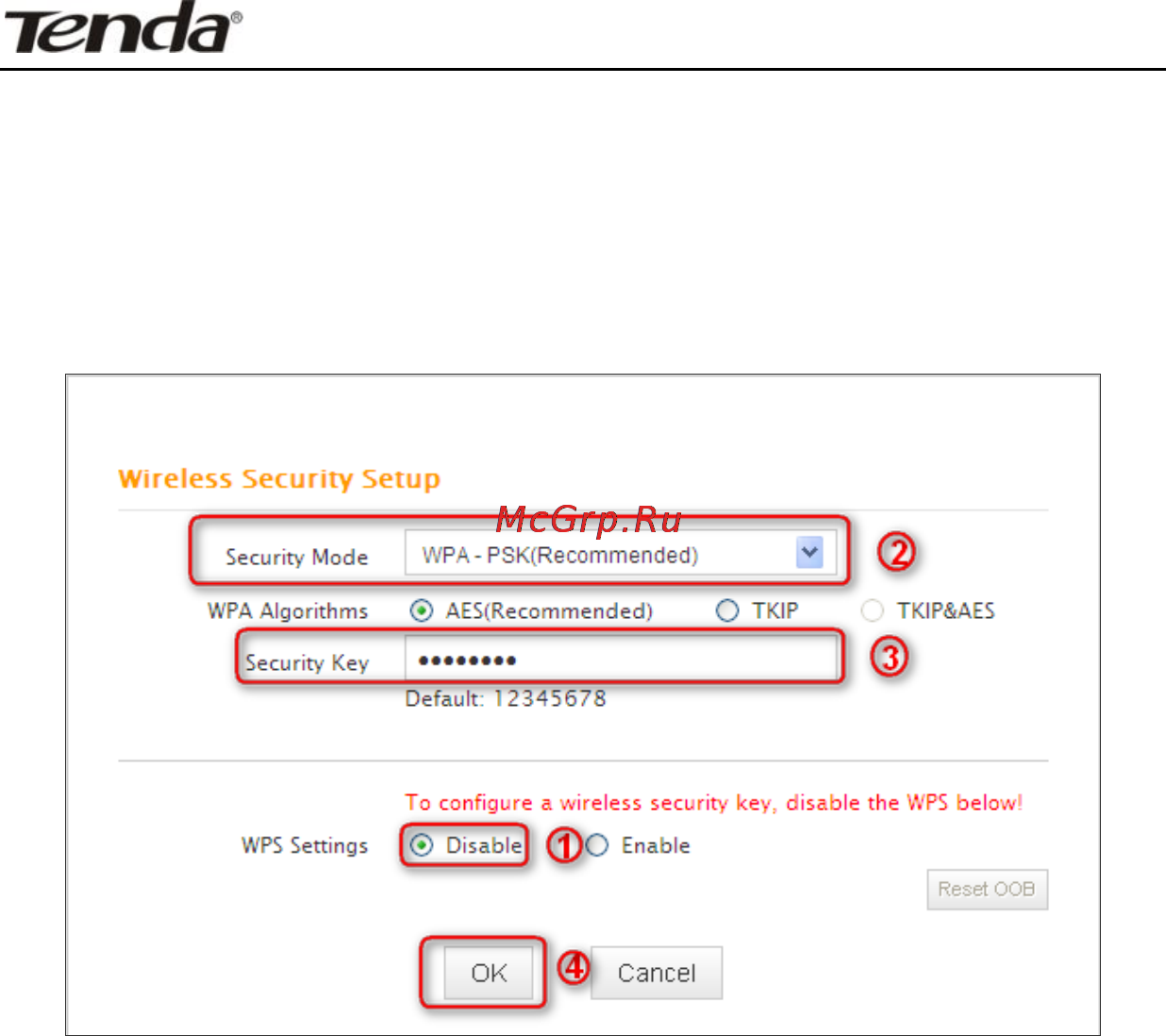 Tenda f300 [18/116] Wireless security settings