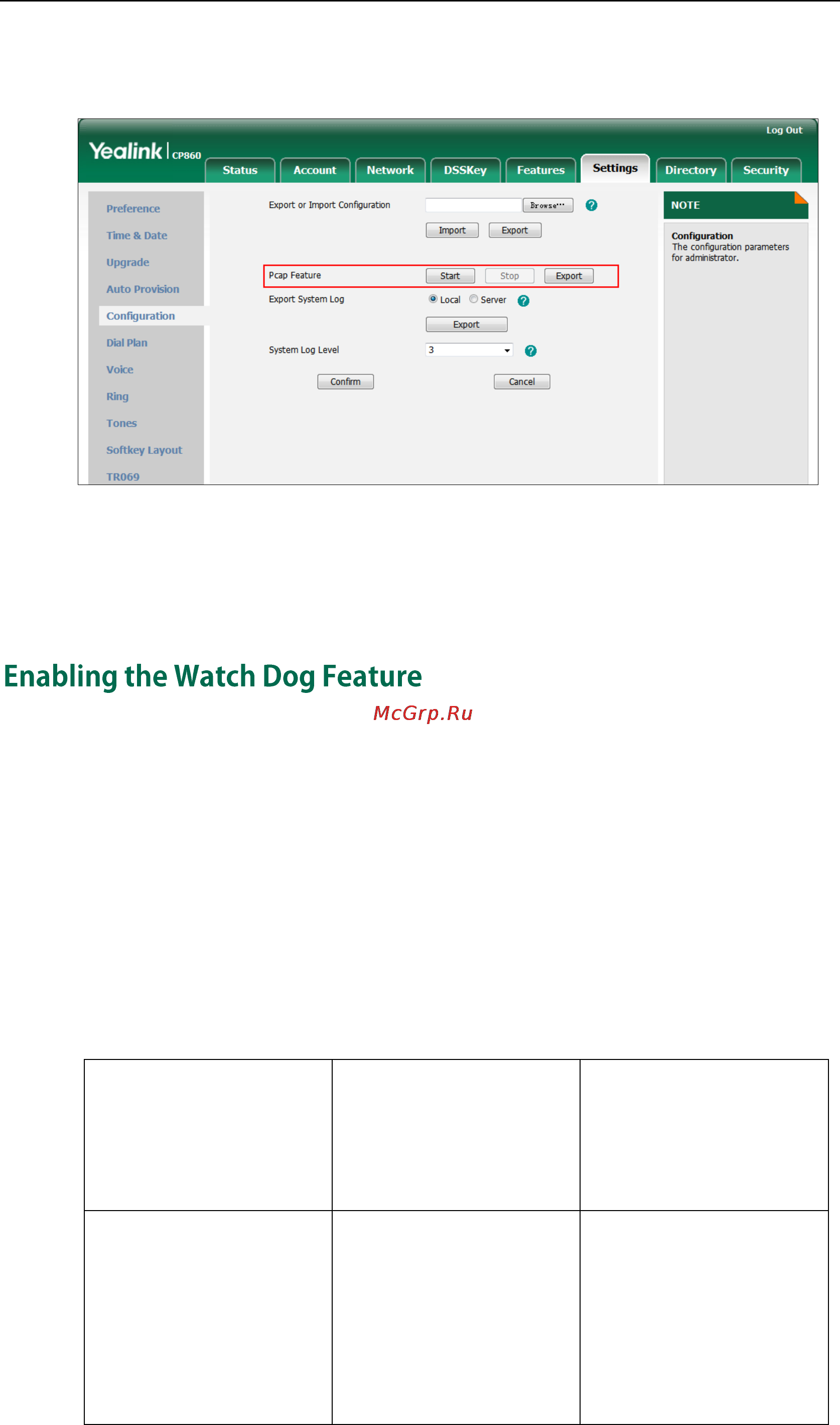 Yealink CP860 [353/417] Enabling the watch dog feature