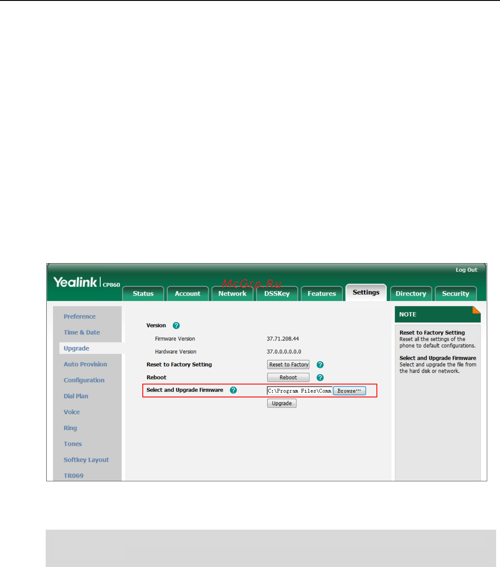 Yealink CP860 [45/417] Upgrade firmware from the provisioning server